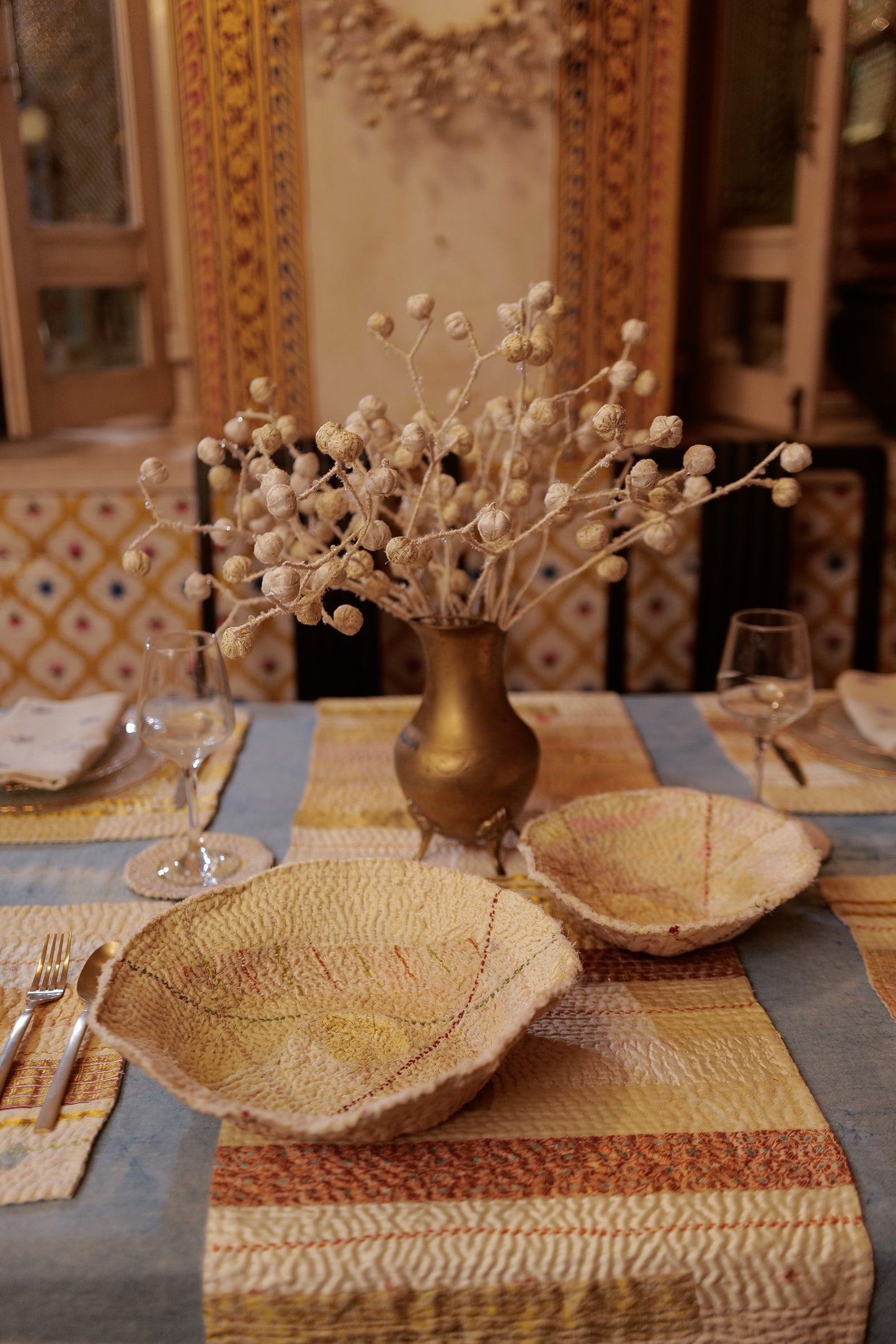Ivory New Dawn Jewel Striped Table Runner