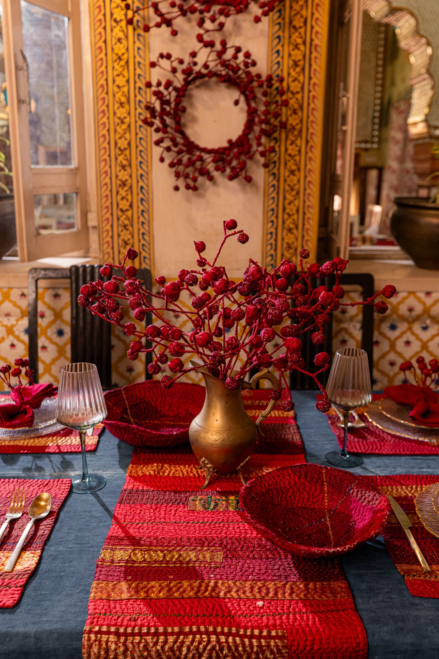 Red Bouquet (metallic kantha)