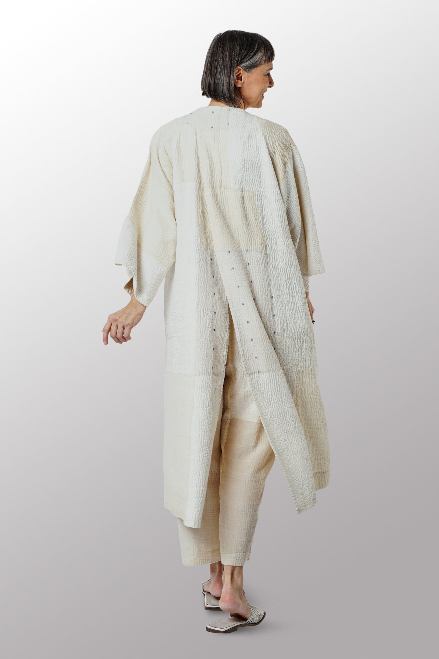 JAIPUR WHITE KANTHA KIMONO MAXI - jw4318-ivy -