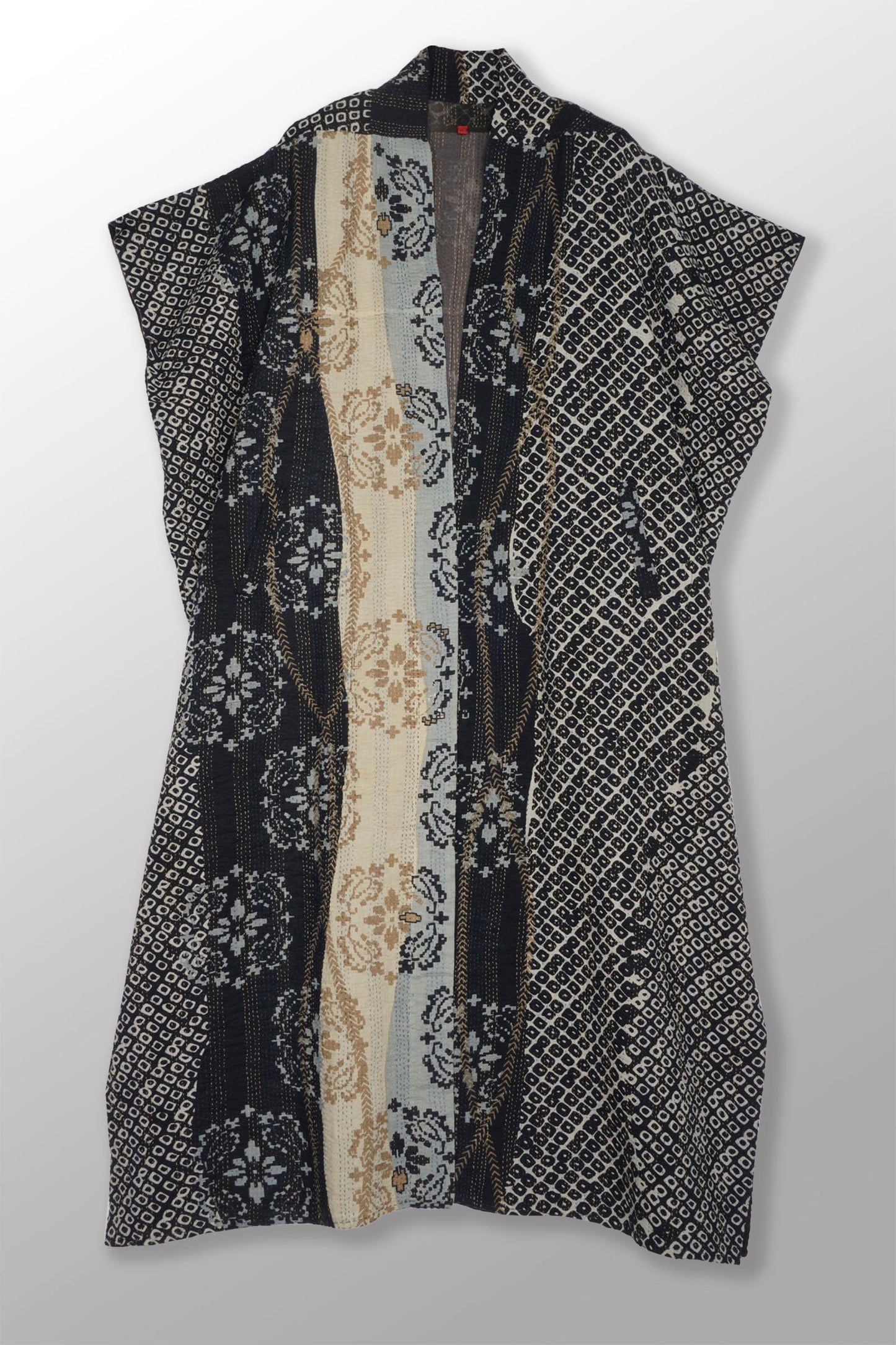 KIMONO COTTON KANTHA PONCHO DRESS - kc2443-blk -
