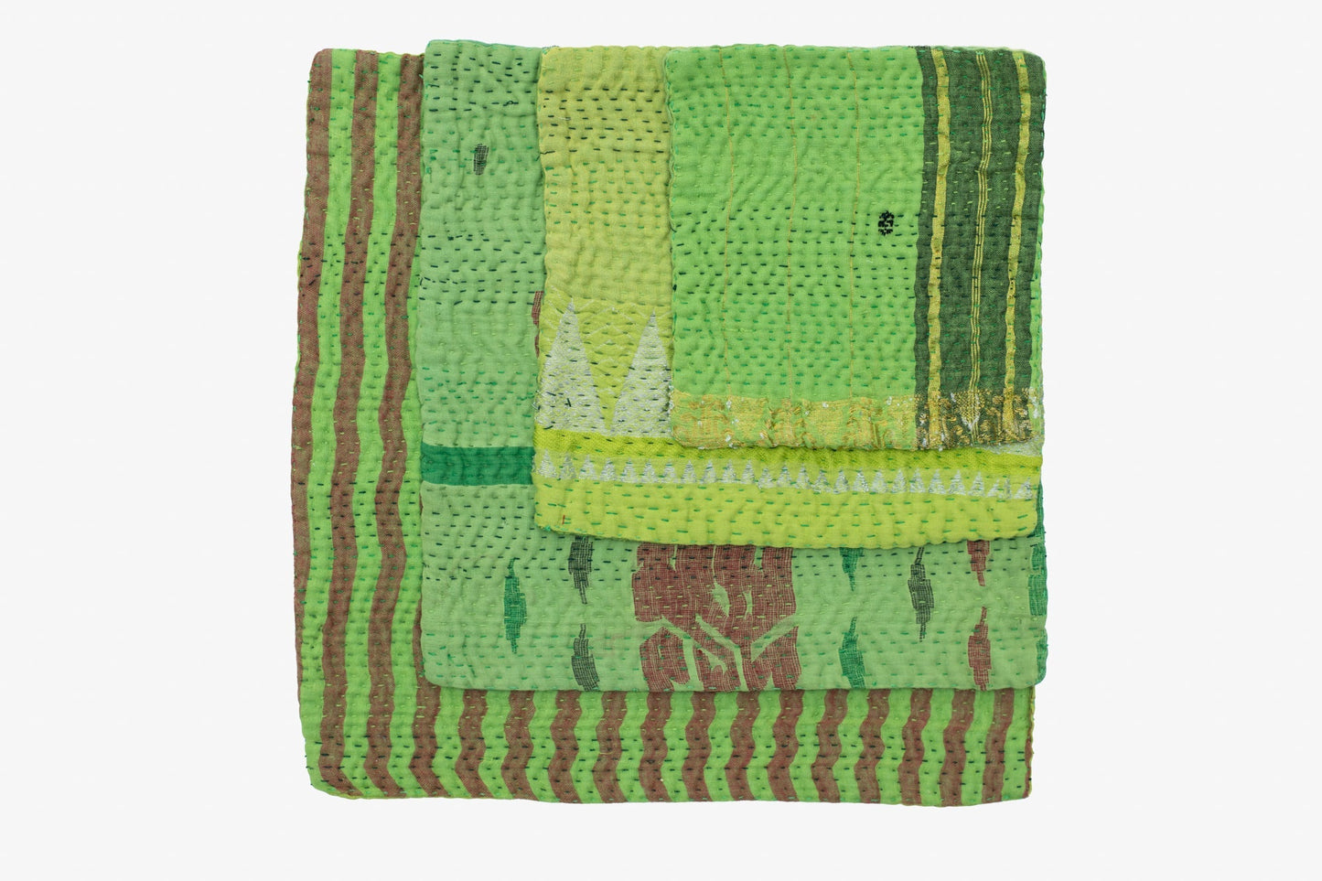 Mosaic Fray Handmade vintage Kantha Coaster - Lime Green (Set of 2)