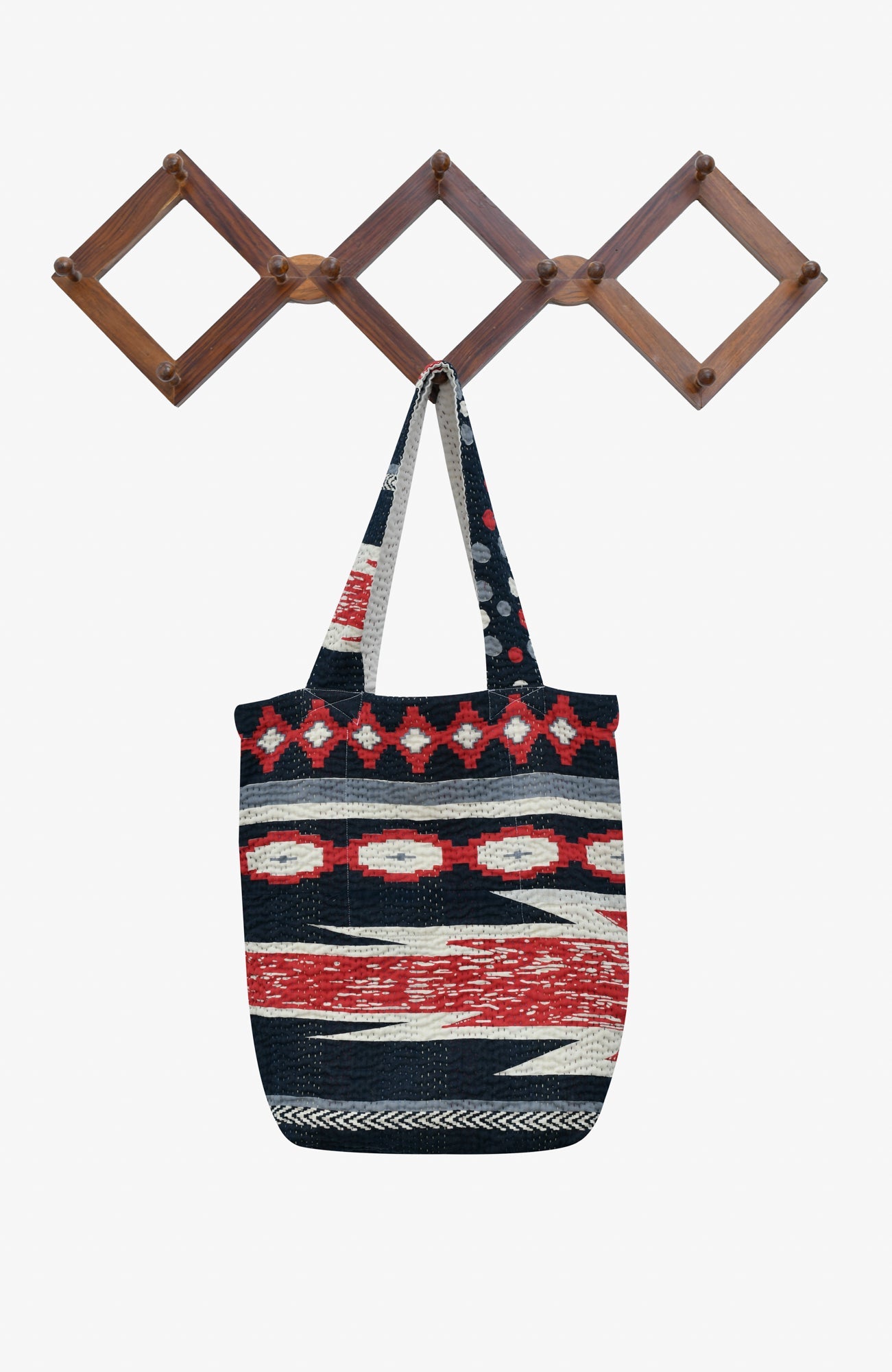 Monotone Ikat Handmade Vintage Kantha Tote Bag- Monotone Red