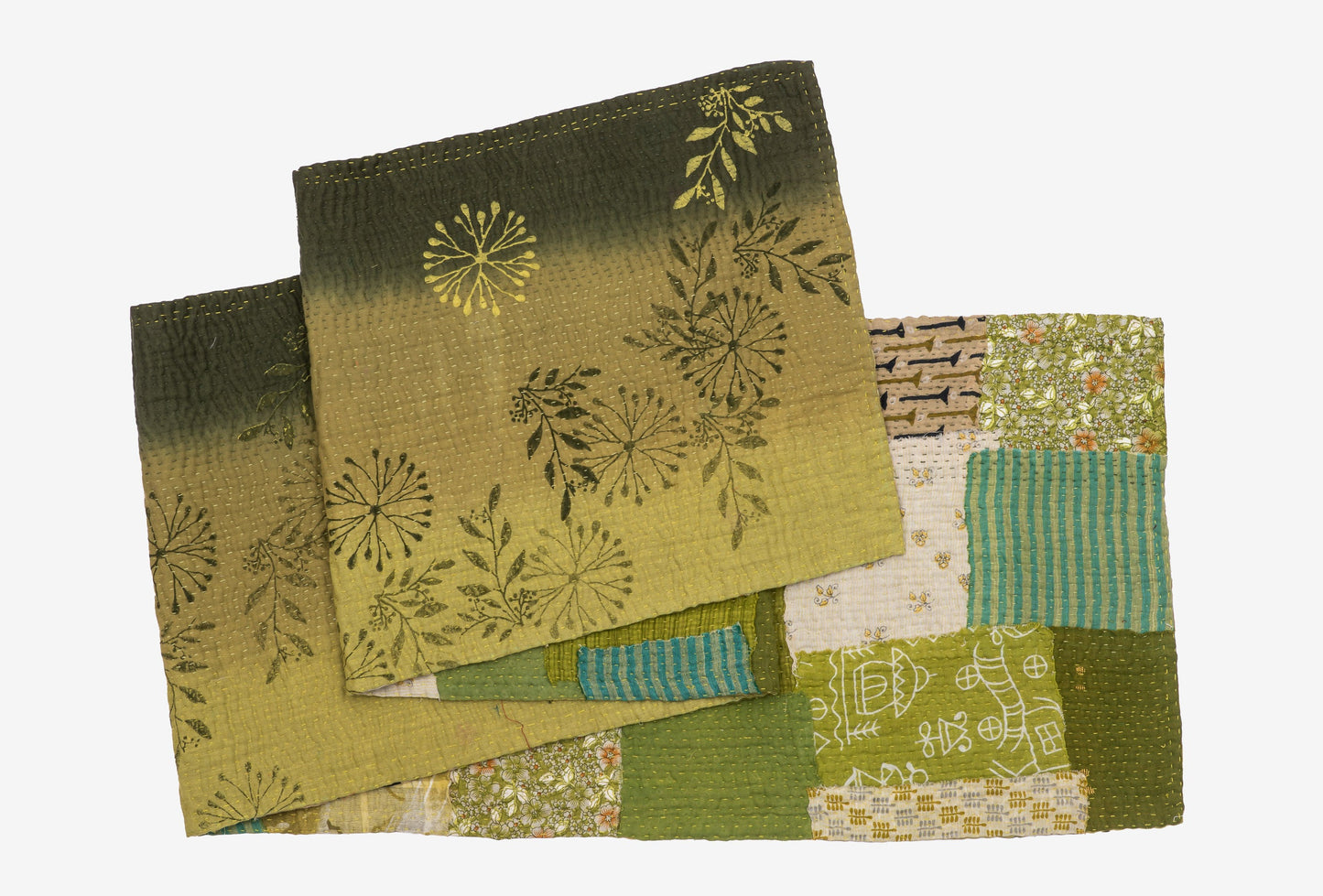 Ombre Patch Kantha Table Runner - Green