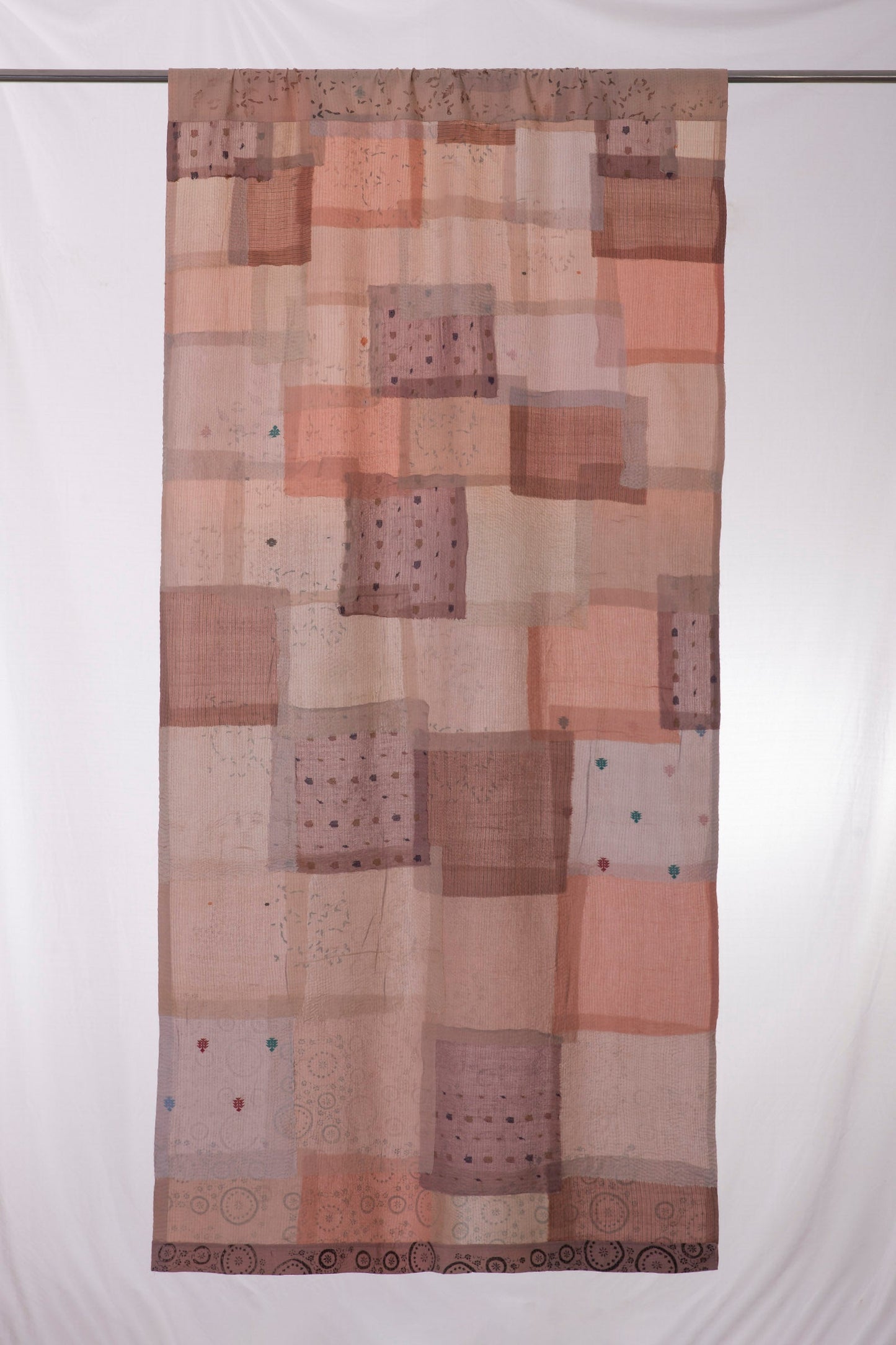 Ombre Patch Vintage Cotton Kantha Curtains - Pink