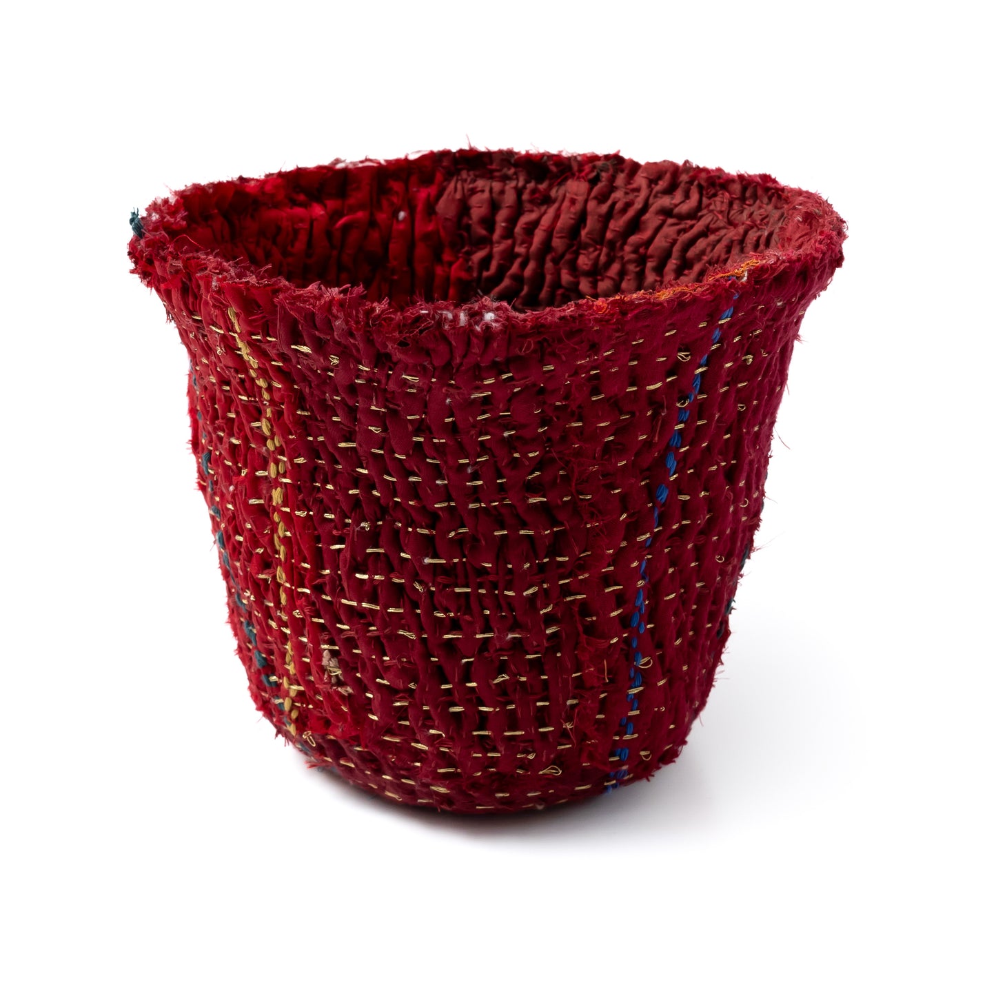 Handcrafted Kantha Rose Bowls (metallic kantha)-Deep Bowl-Red