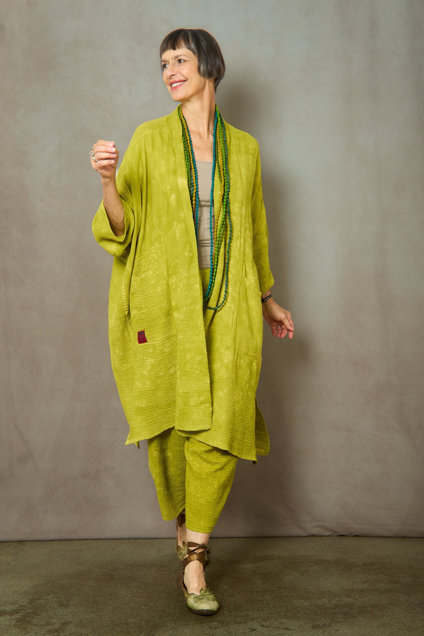 SAND SUN DYE RIPPLE KANTHA PONCHO TOPPER - rs2356-lim -