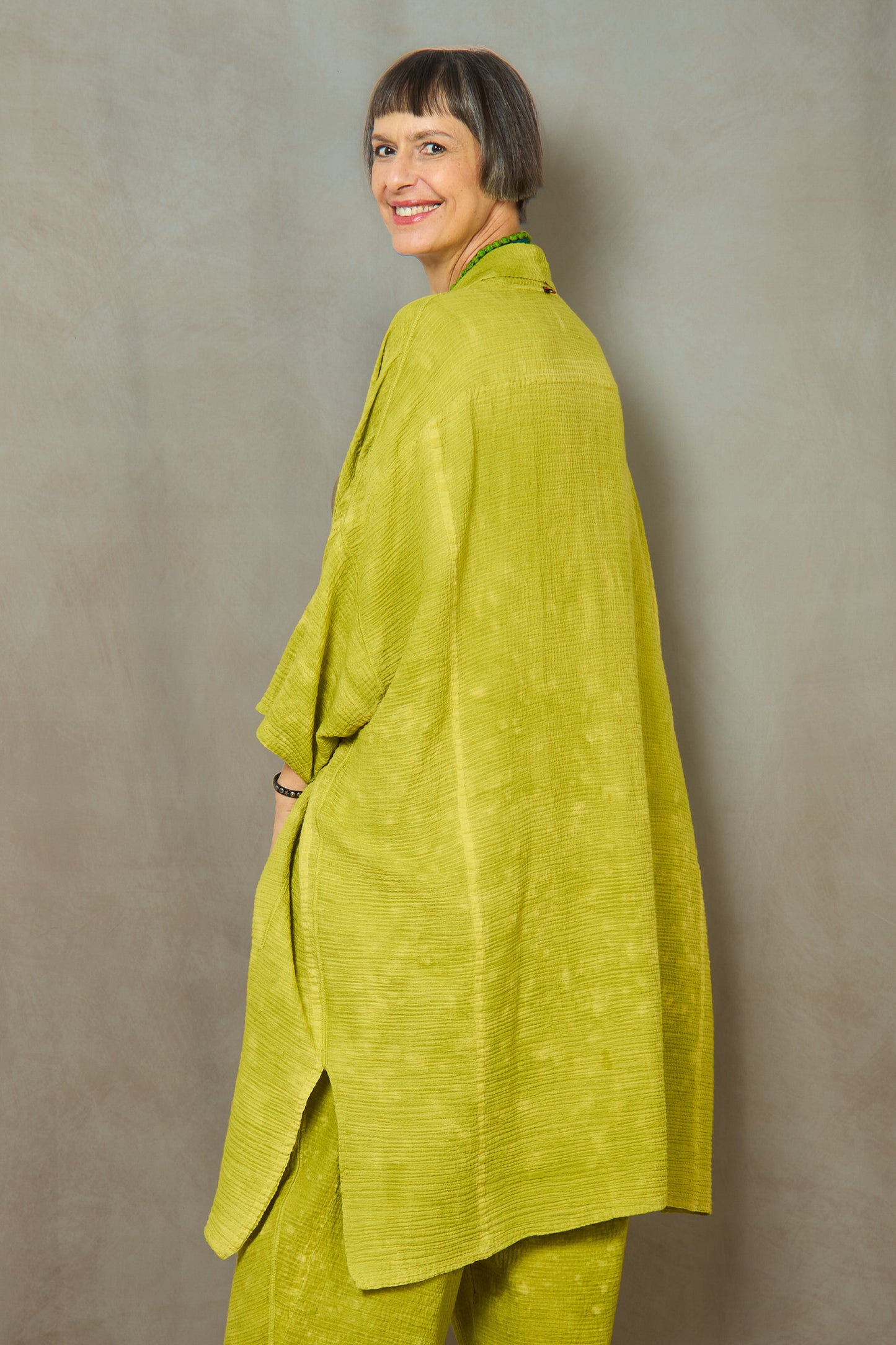 SAND SUN DYE RIPPLE KANTHA PONCHO TOPPER - rs2356-lim -