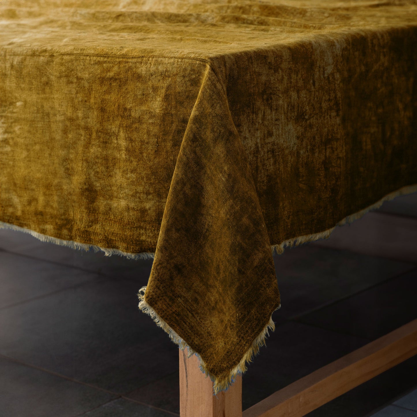 Linen Mud Dye Handmade Kantha Umber Table Cover