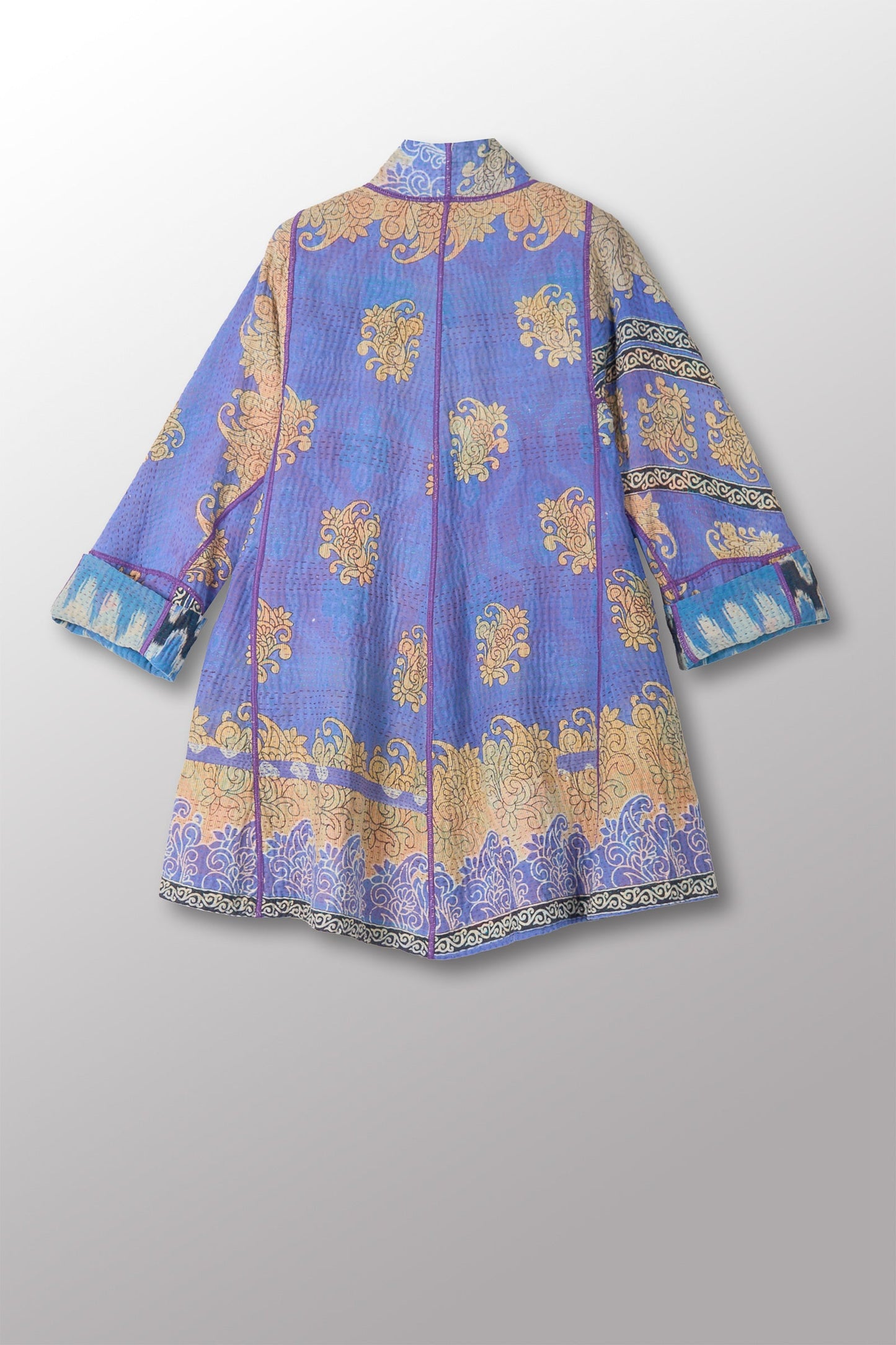VINTAGE COTTON KANTHA FLARE LONG JACKET - cv4021-0053s -