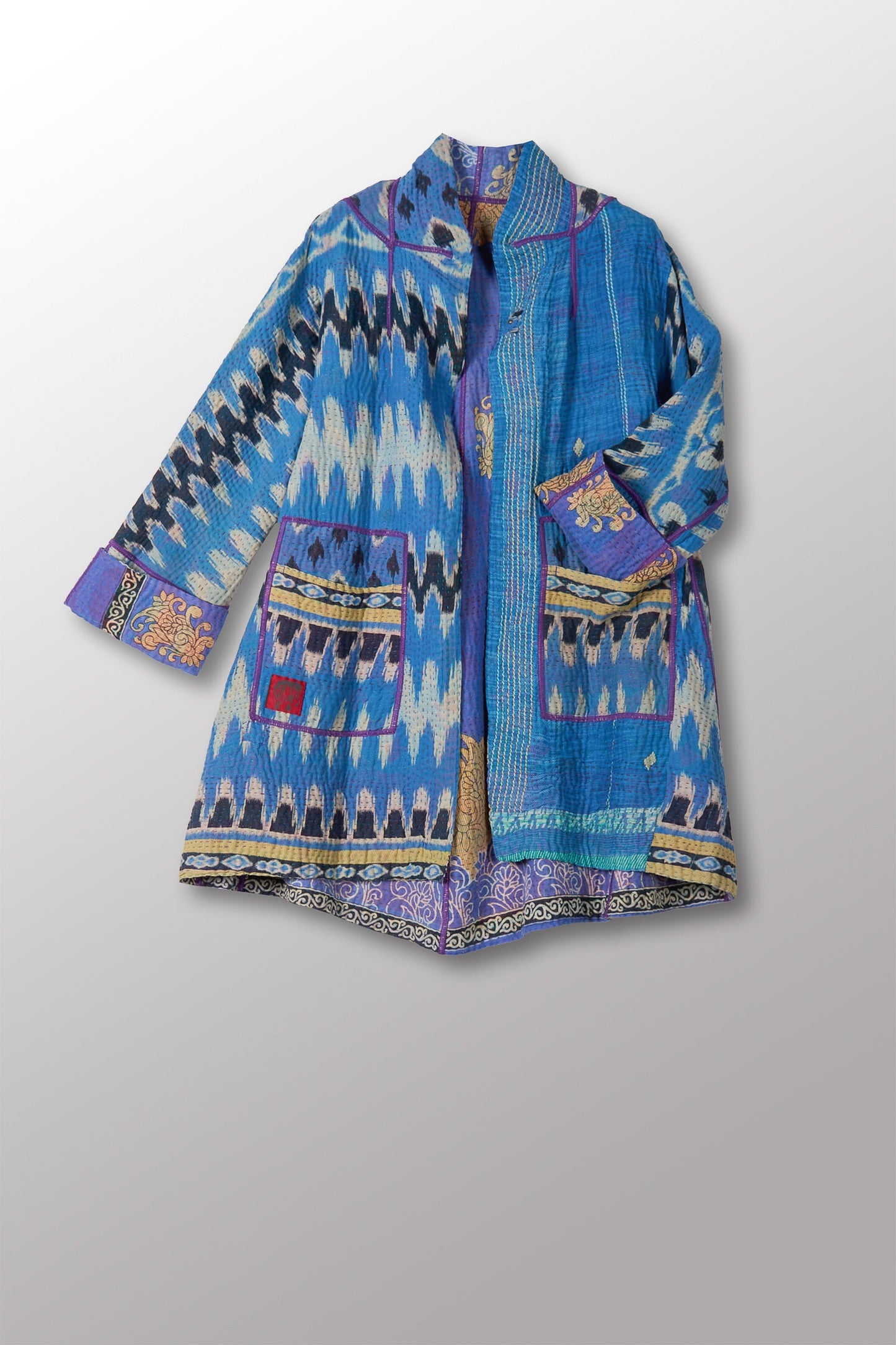 VINTAGE COTTON KANTHA FLARE LONG JACKET - cv4021-0053s -
