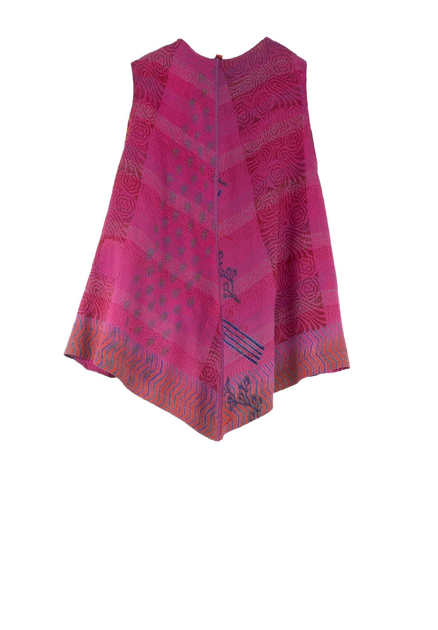 GEORGETTE VINTAGE SILK PATCH KANTHA BELL SHAPE SHORT VEST - gs2227-pik -