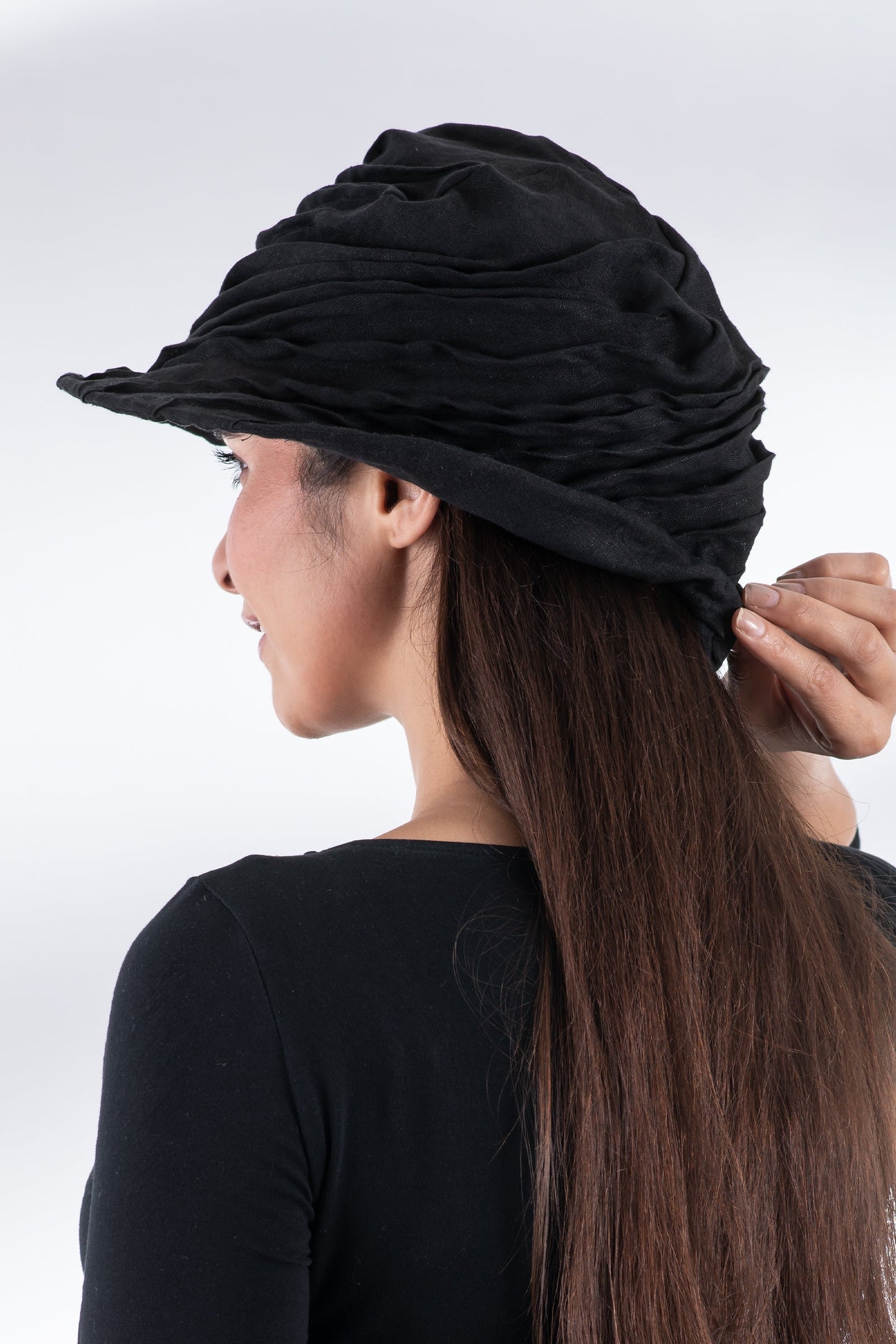 LINEN TWIST TUCKED BRIM HAT - ln1886-blk -