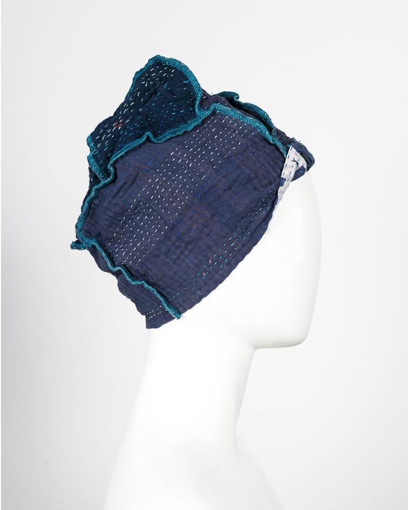 MONOTONE TWILIGHT PRINT KANTHA PATCHWORK HAT - tp4880-blu -