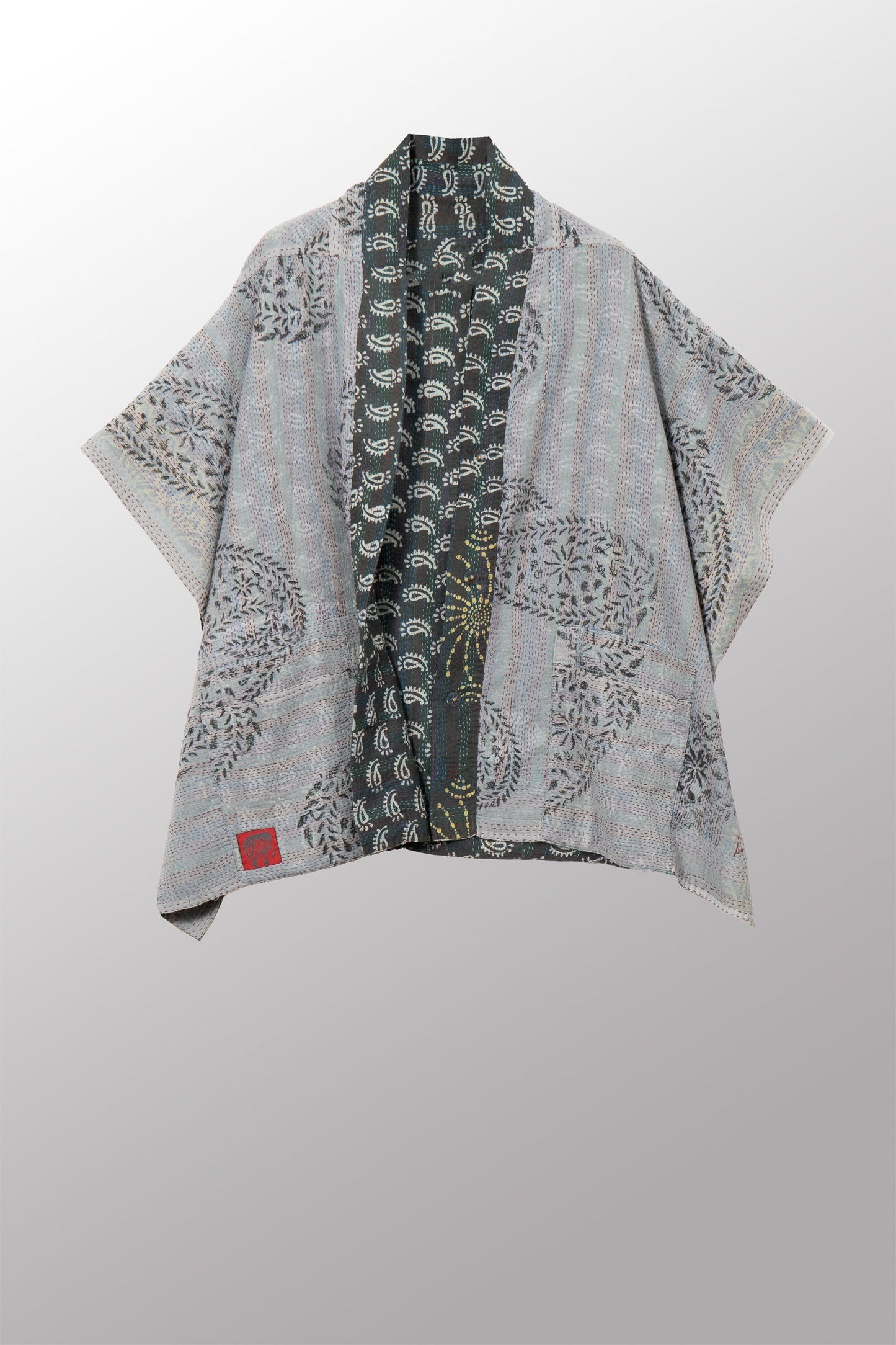 VINTAGE COTTON & NEW VOILE KANTHA PONCHO TOP - cn2568-0001a -