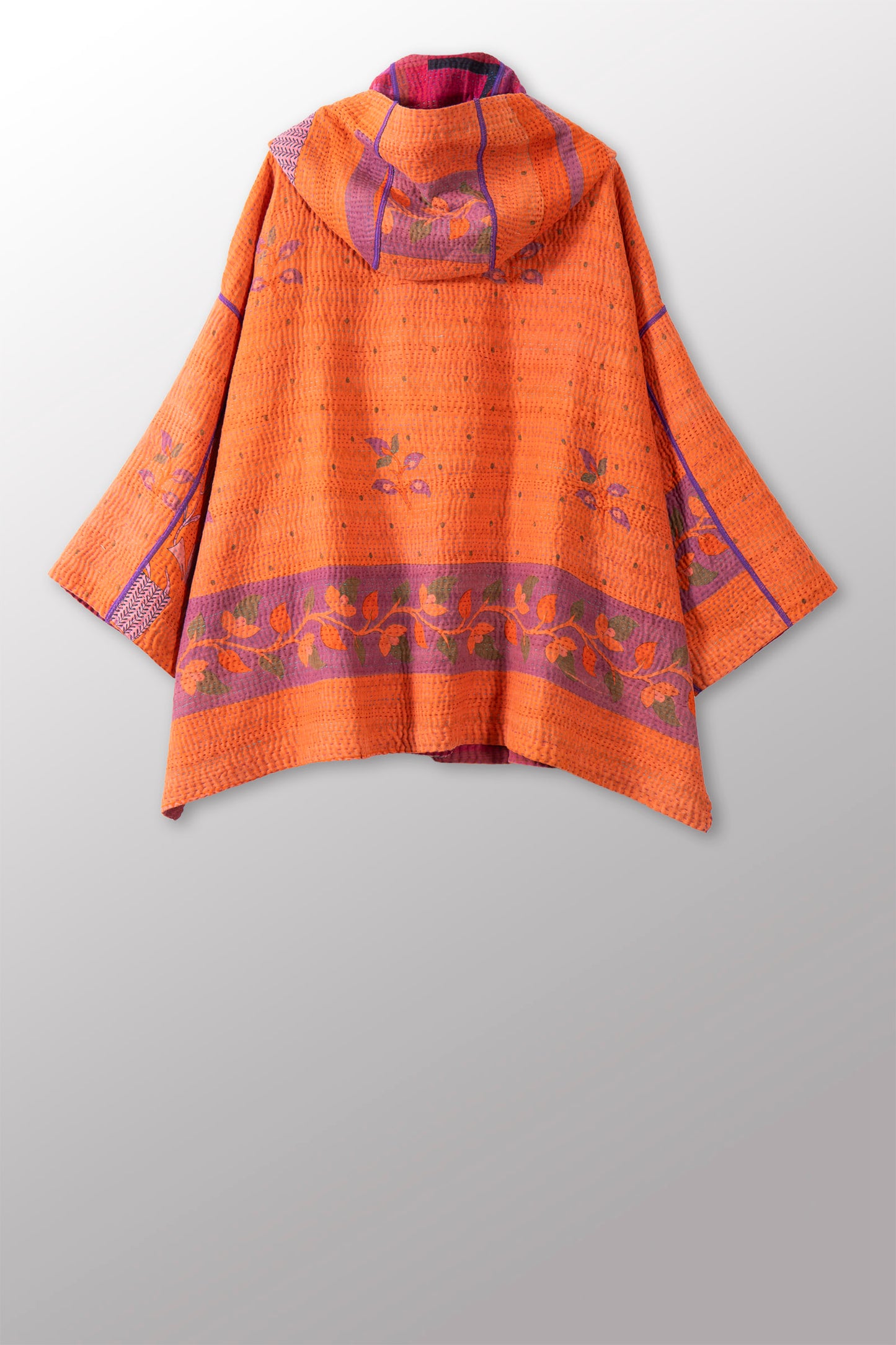COTTON OVERDYE KANTHA HOODIE PONCHO - ov4064-cfus010a -
