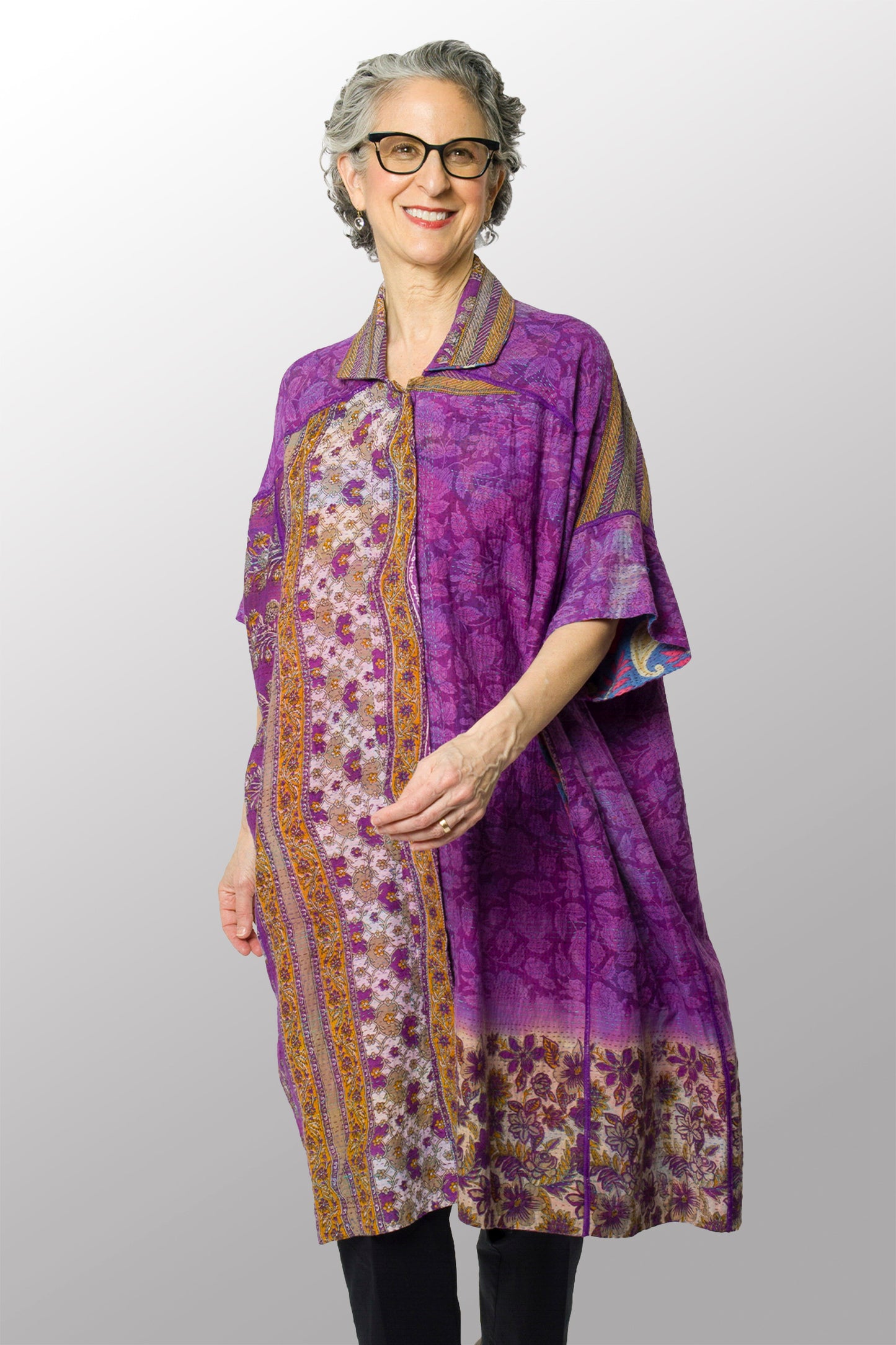 VINTAGE COTTON KANTHA WIDE SHIRT DRESS - cv2448-0001a -