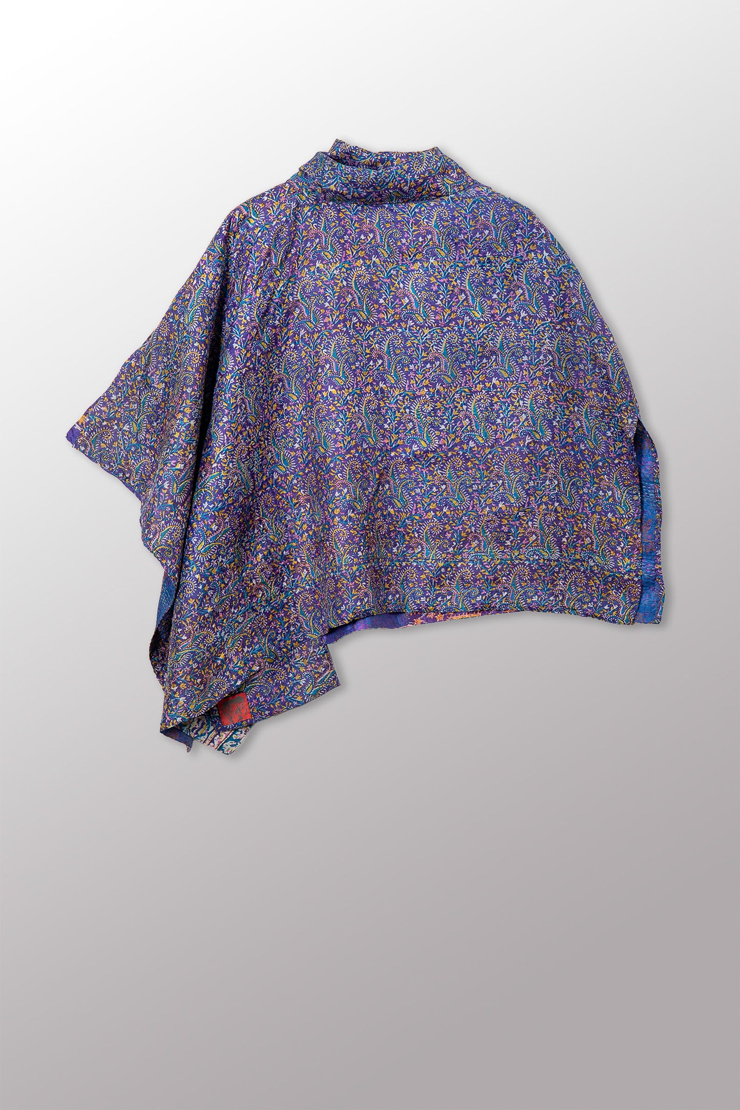VINTAGE SILK KANTHA COWL NECK LONG CAPE - sv2842-0004a -