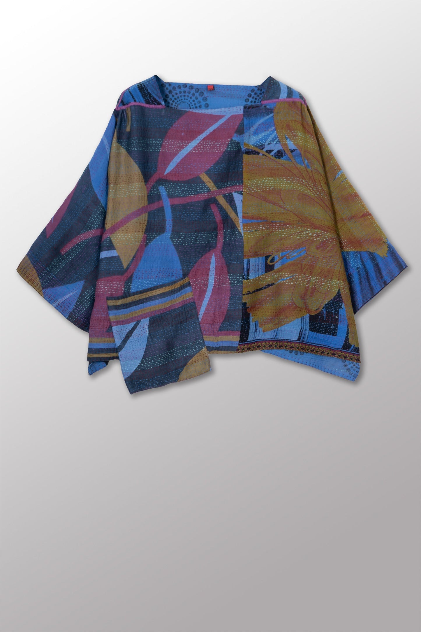 VINTAGE COTTON & NEW VOILE KANTHA 3/4 SLV. CROP TOP MIO - cn2538-0003a -