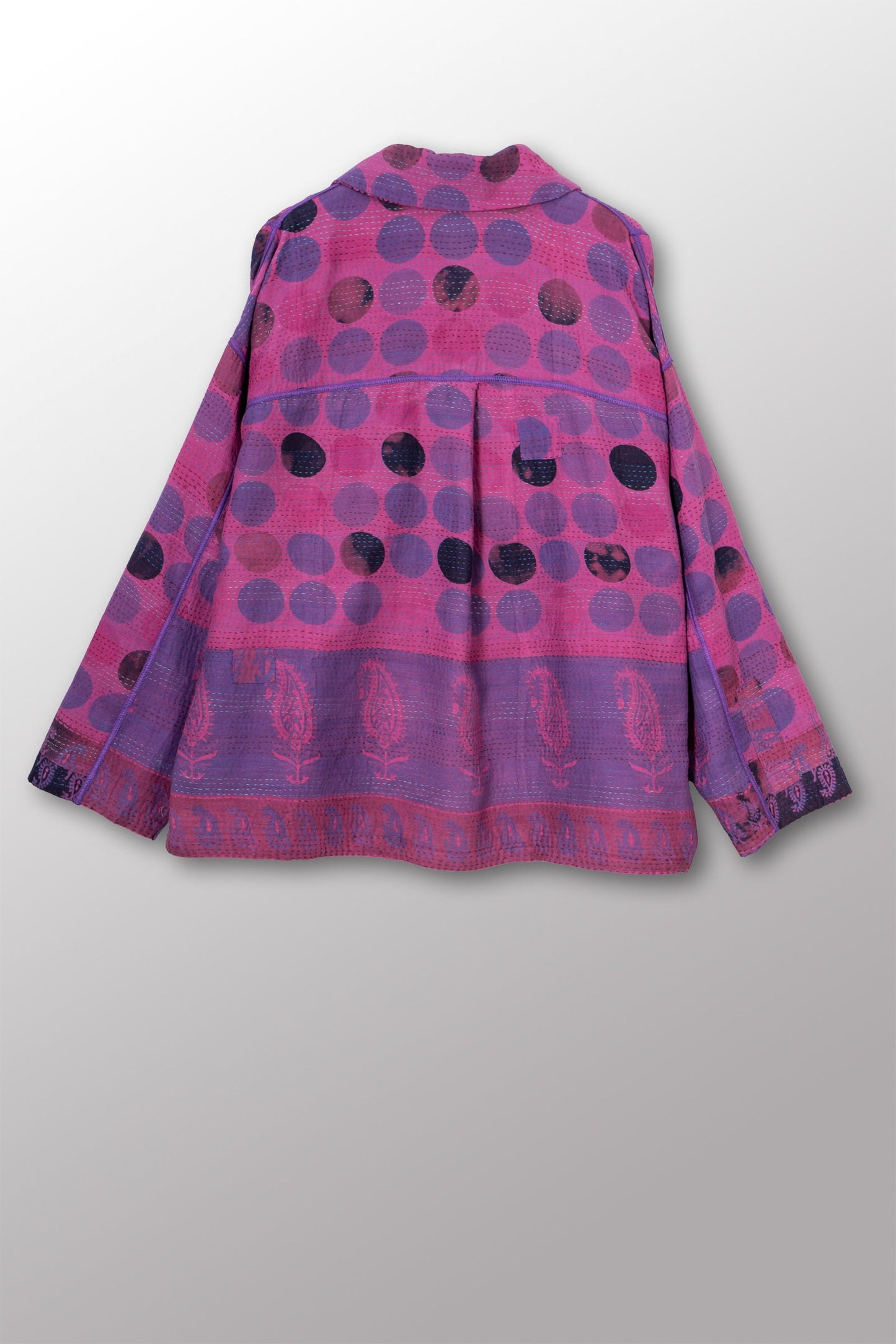 VINTAGE COTTON & NEW VOILE KANTHA CROPPED SHIRT JACKET - cn2075-0002a -