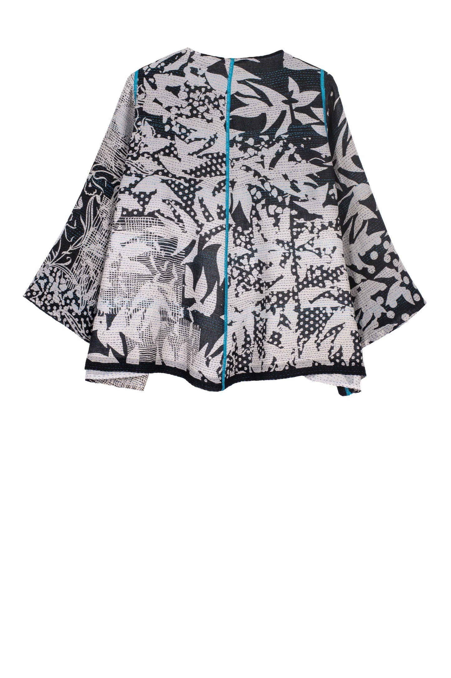 MONOTONE TWILIGHT PRINT KANTHA BELL SHAPE JKT - tp2048-blk -
