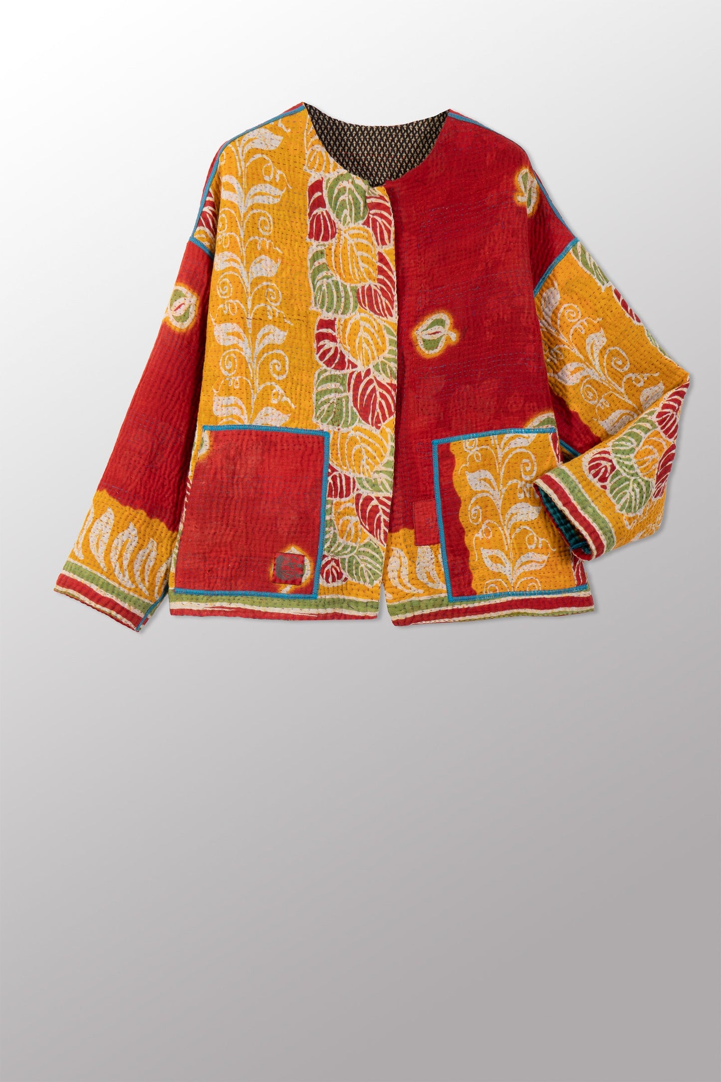 VINTAGE COTTON KANTHA CREW NECK SHORT JKT - cv4053-0067a -