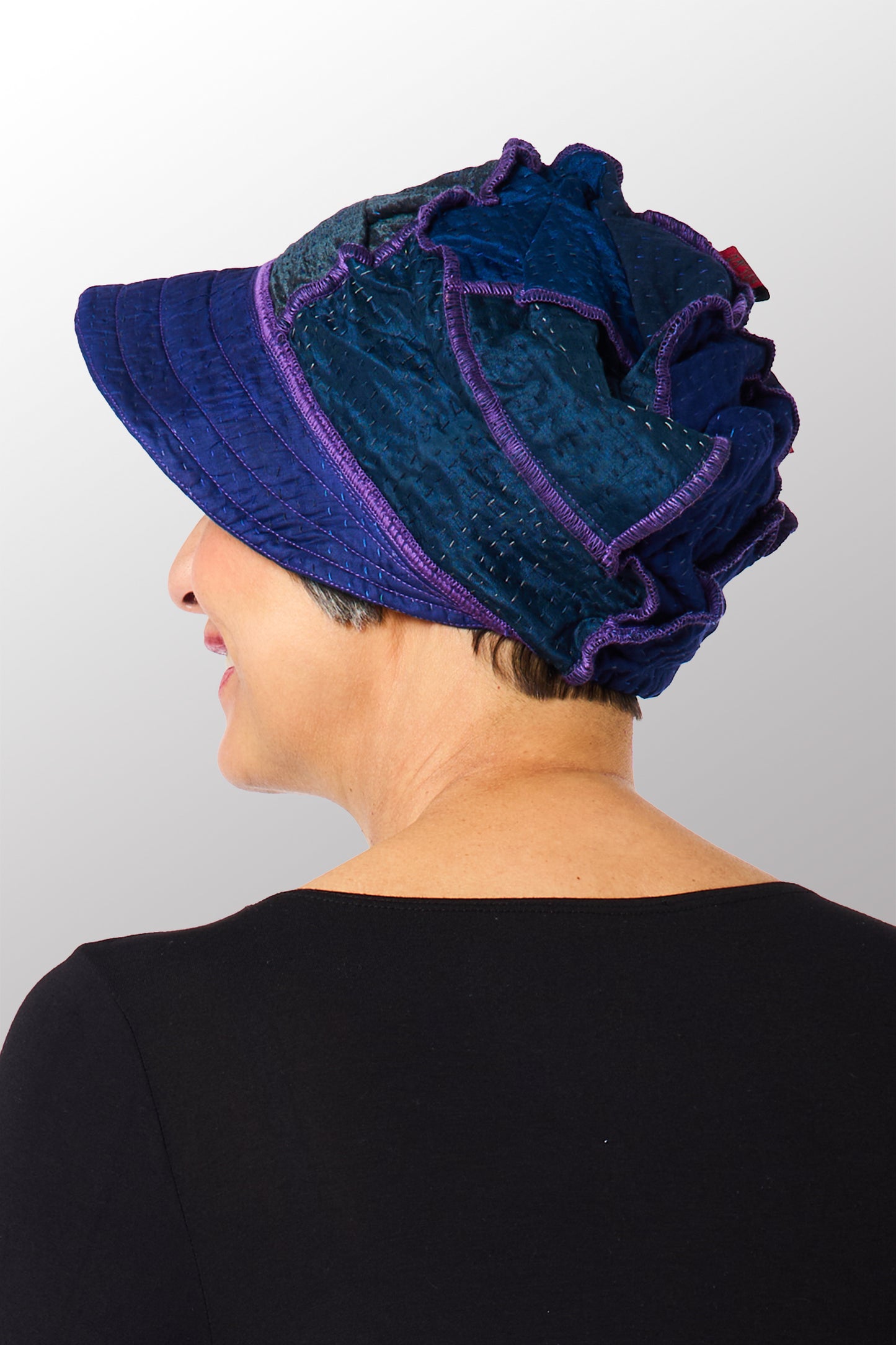 JAIPUR PATCH KANTHA HALF BRIM HAT - jp4881-nvy -
