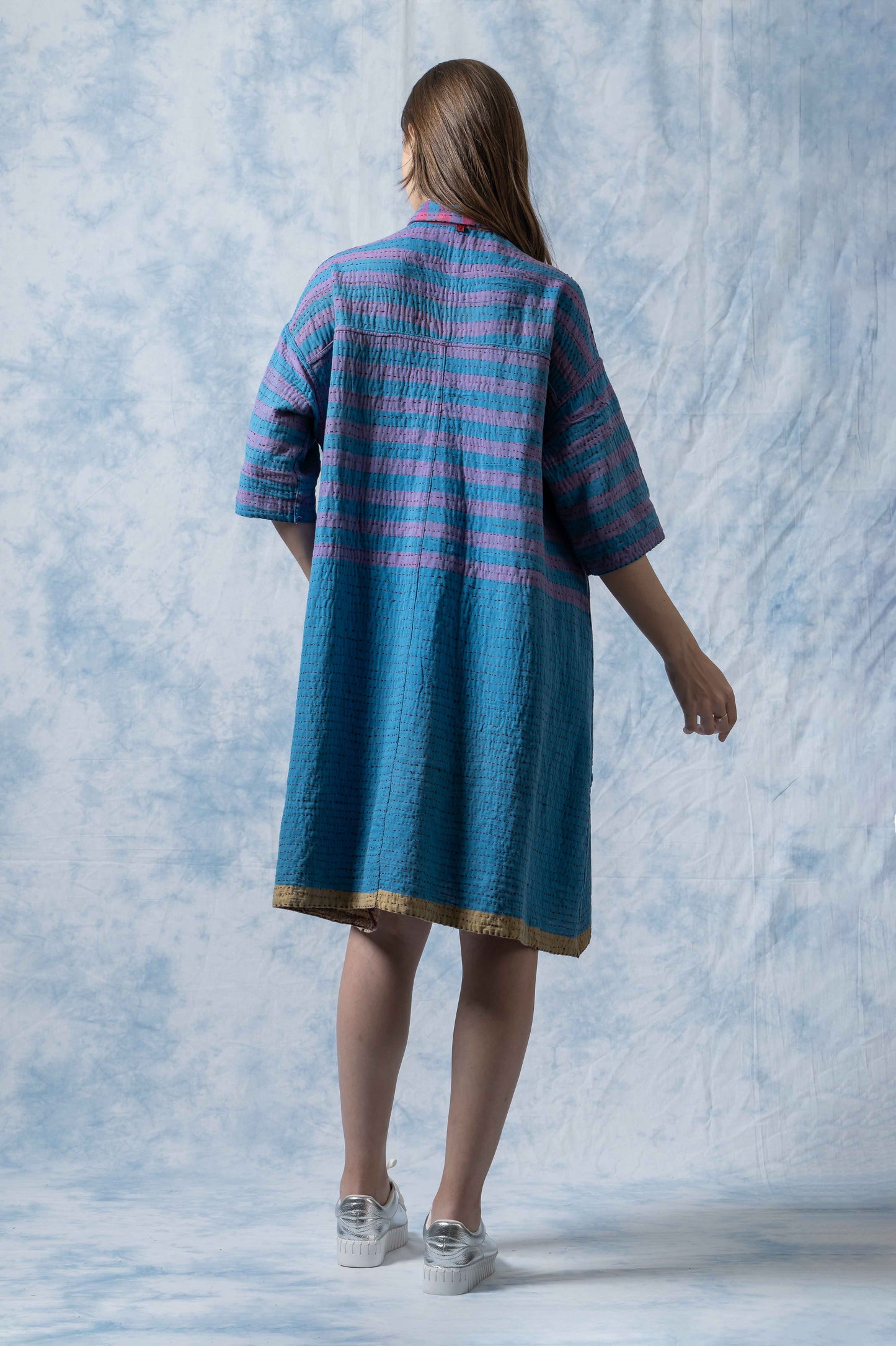 VINTAGE COTTON BBK KANTHA 3/4 SLV. SHIRT DRESS - bl-bb2459-0001s -