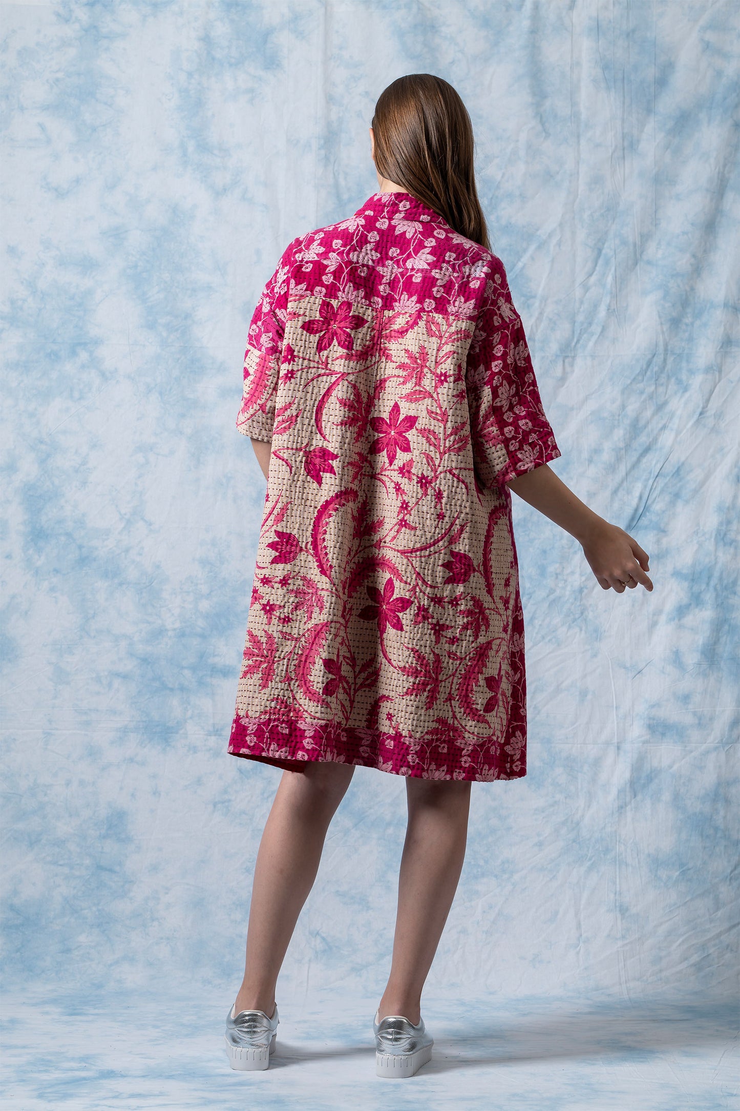 VINTAGE COTTON BBK KANTHA 3/4 SLV. SHIRT DRESS - bl-bb2459-0002m -