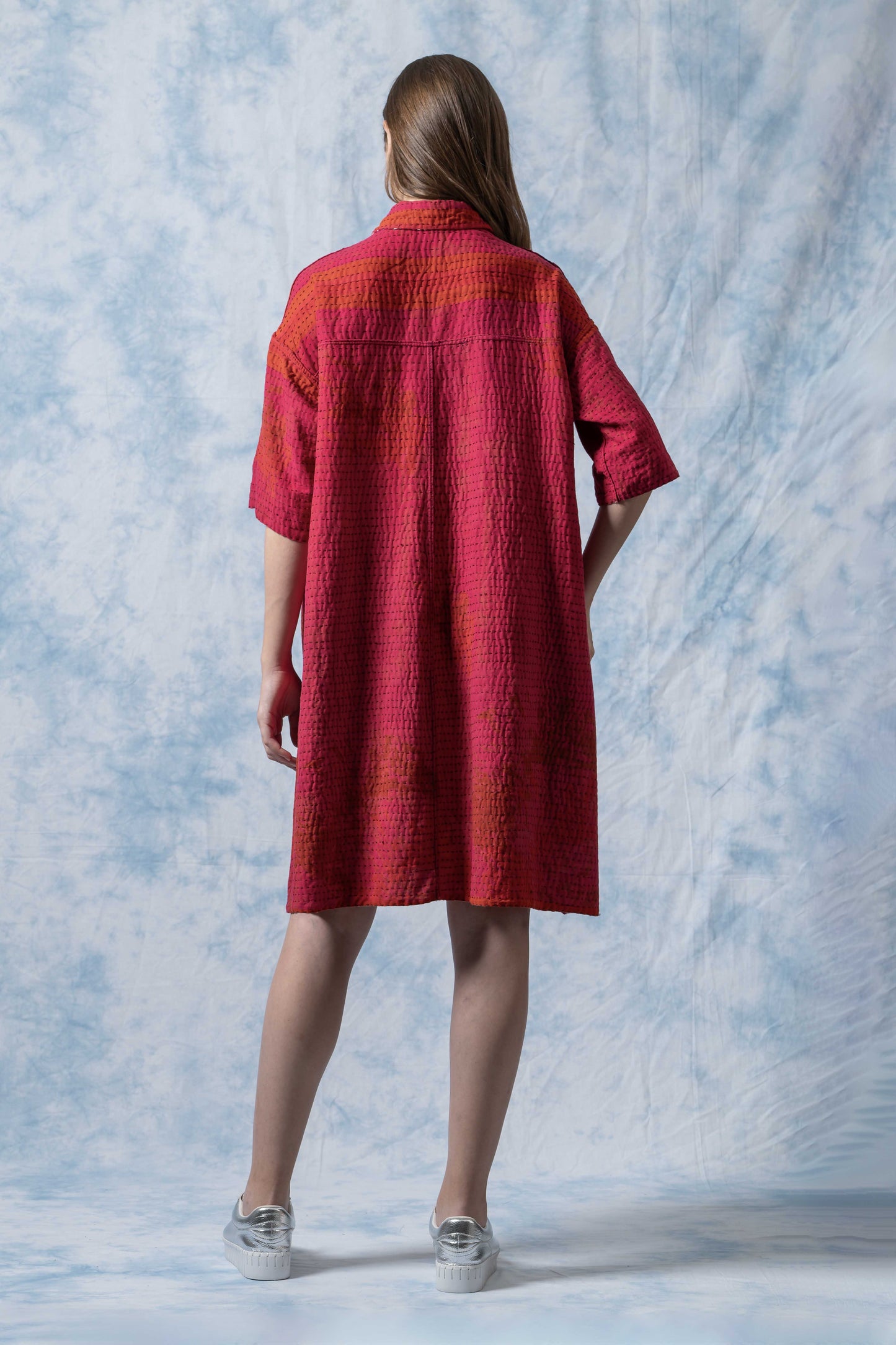 VINTAGE COTTON BBK KANTHA 3/4 SLV. SHIRT DRESS - bl-bb2459-0002m -
