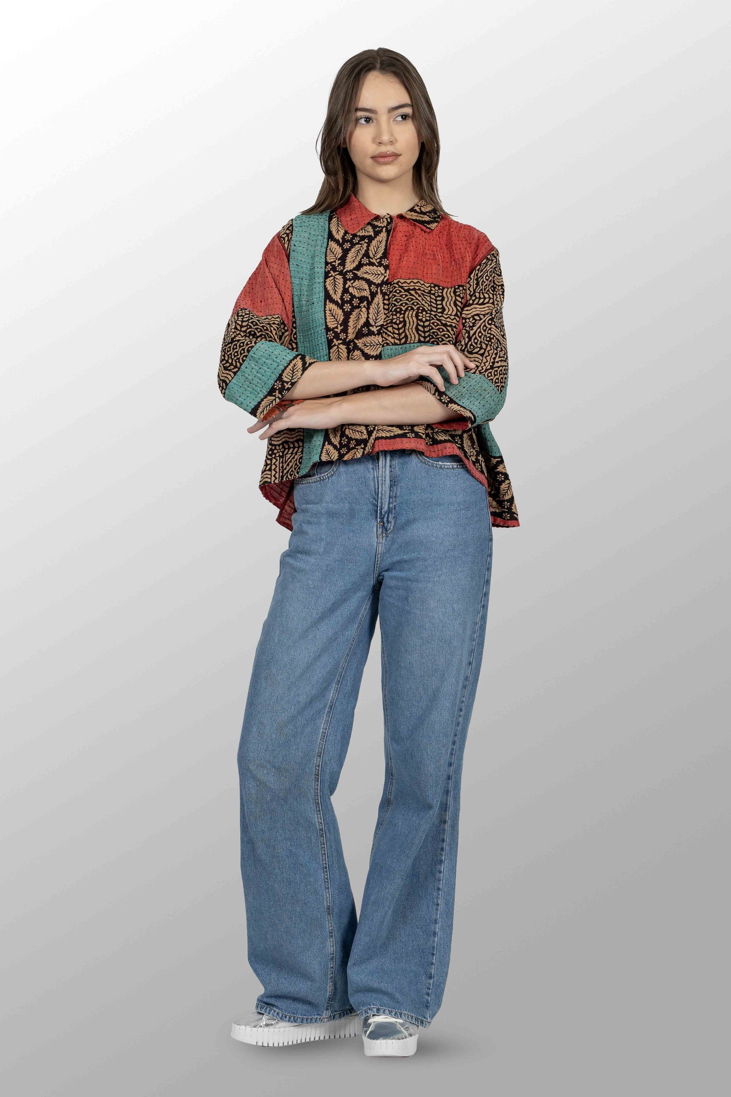 VINTAGE COTTON BBK KANTHA CLOPPED SHIRT - bl-bb2585-0001s -
