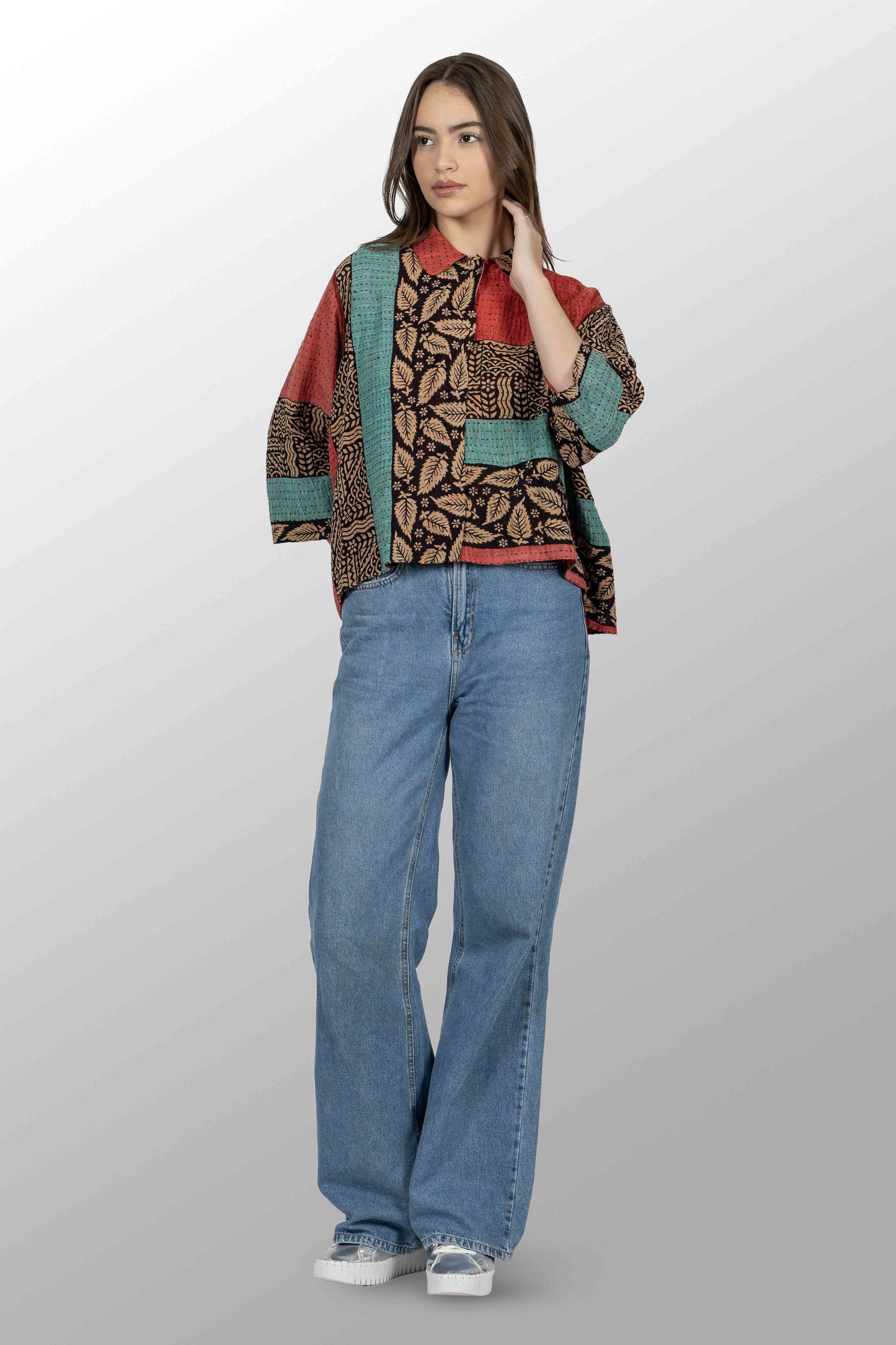 VINTAGE COTTON BBK KANTHA CLOPPED SHIRT - bl-bb2585-0001s -