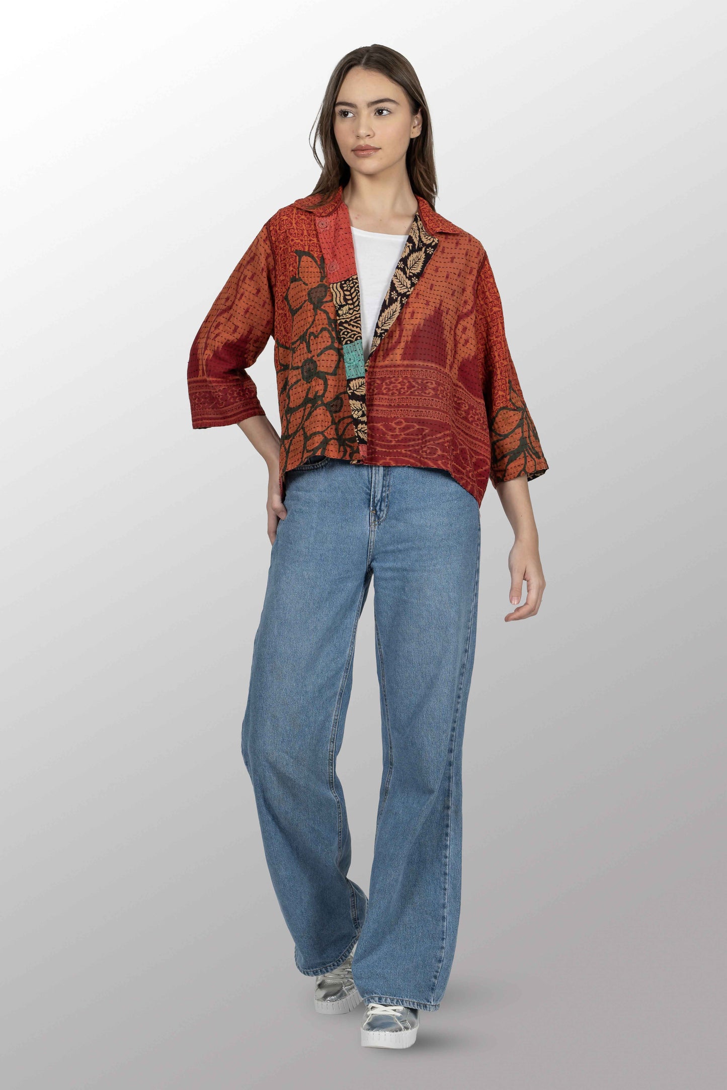 VINTAGE COTTON BBK KANTHA CLOPPED SHIRT - bl-bb2585-0001s -
