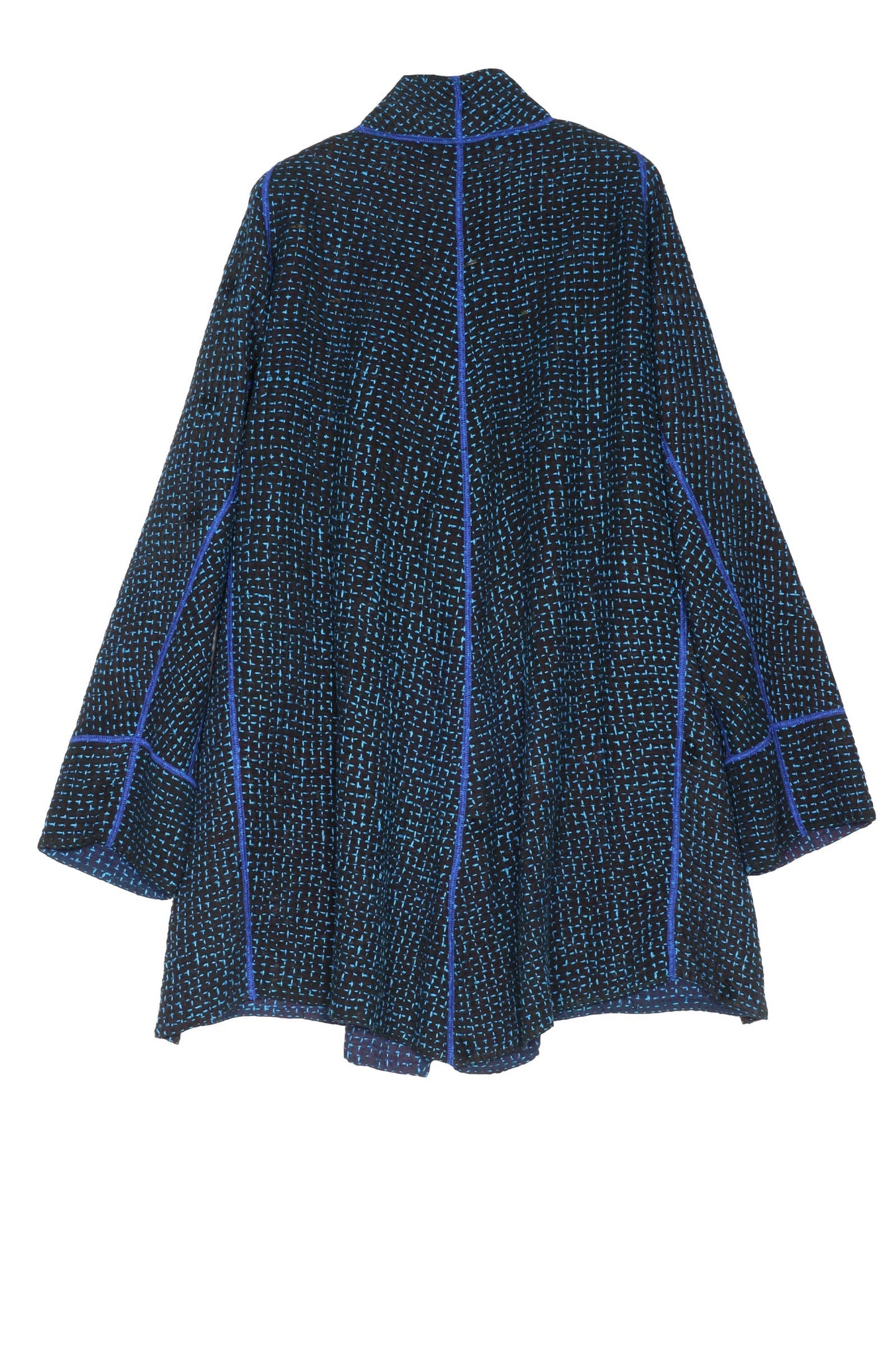 WAFFLE KANTHA FUNNEL COLLAR COAT - wf3312-blu -