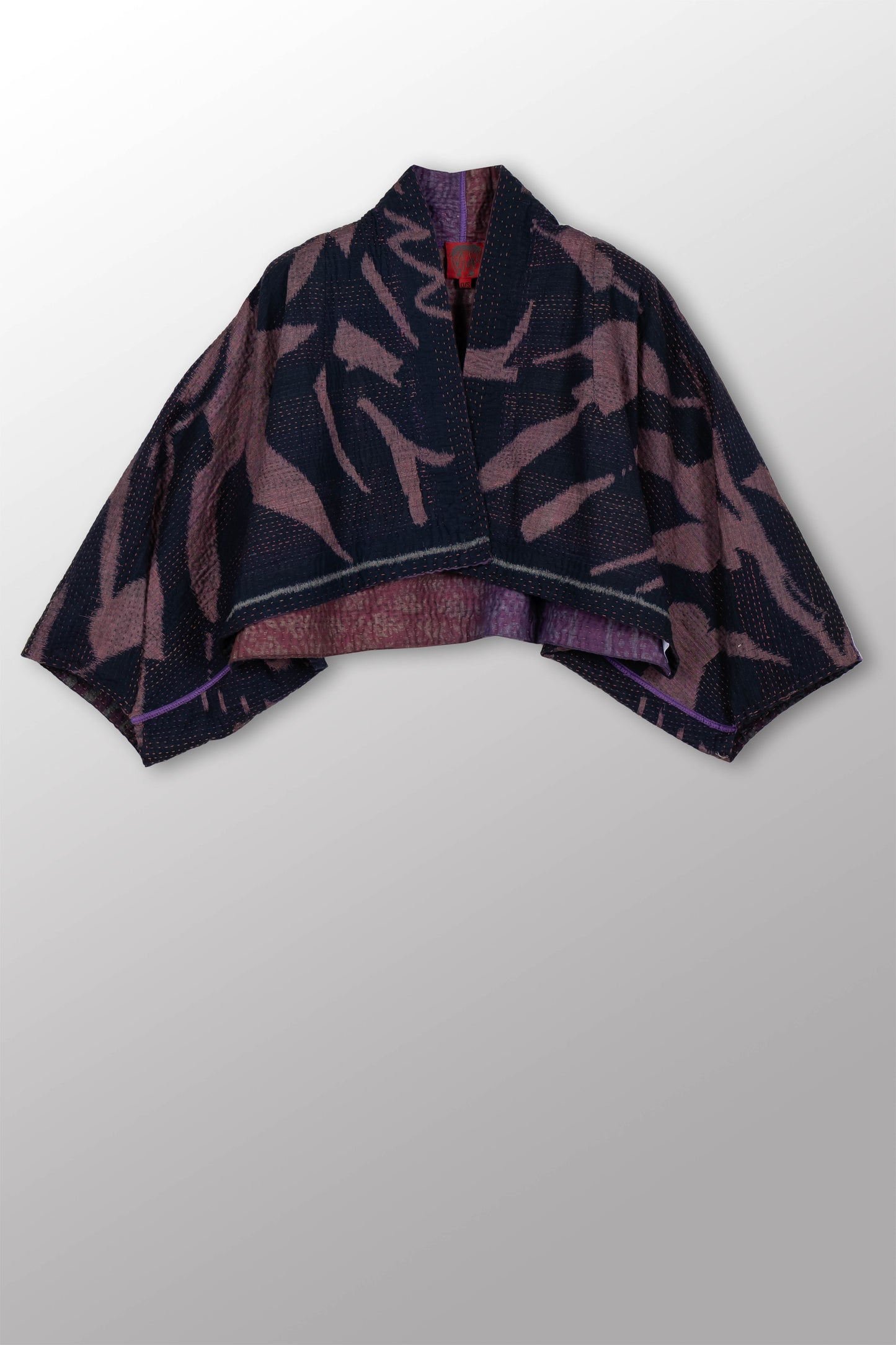 WOVEN HANDLOOM IKAT WITH OMBRE KANTHA PUFF SLV. SHRUG - wh4062-prp -