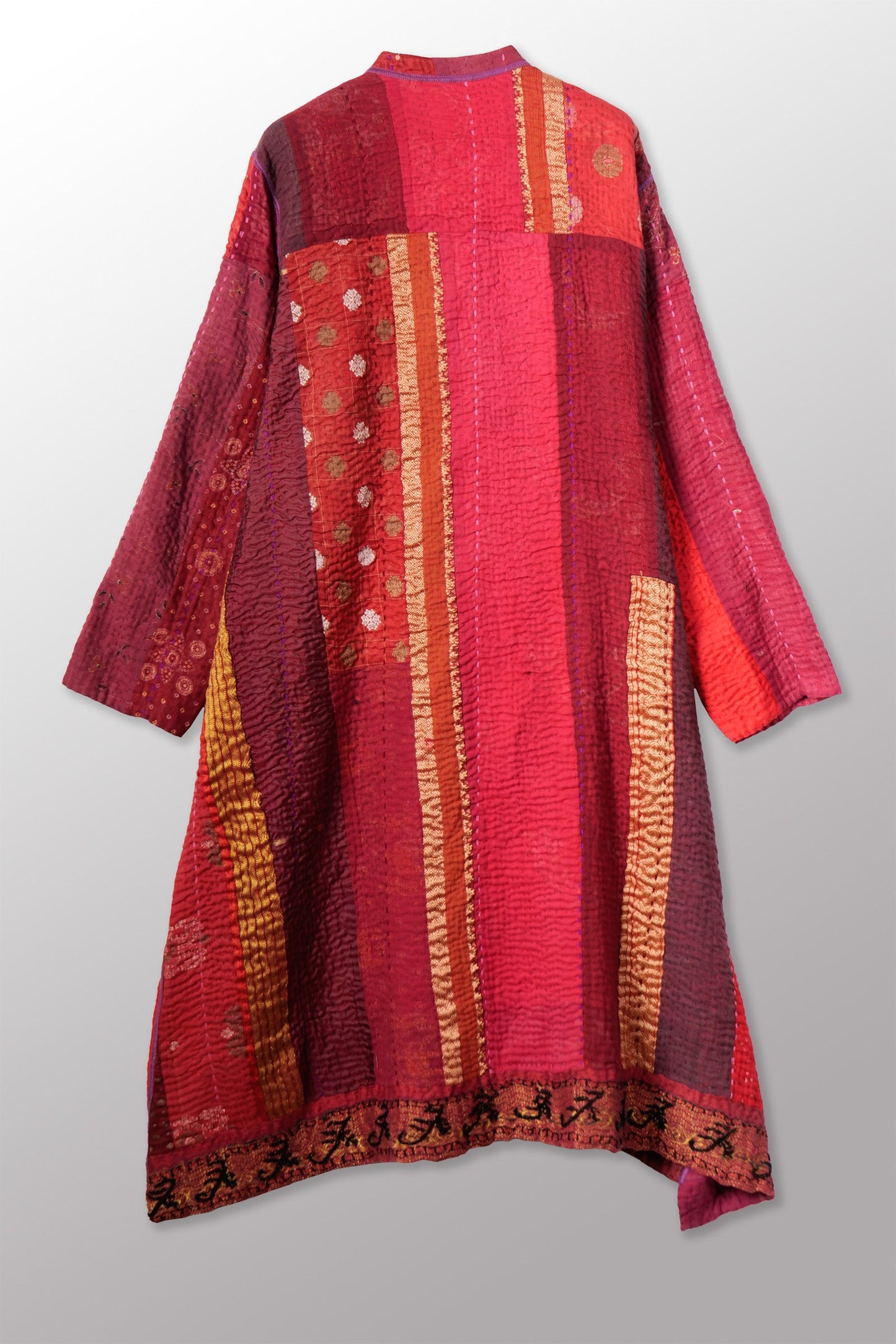 STRIPE RALLIS KANTHA KAFTAN COAT - pr4343-red -