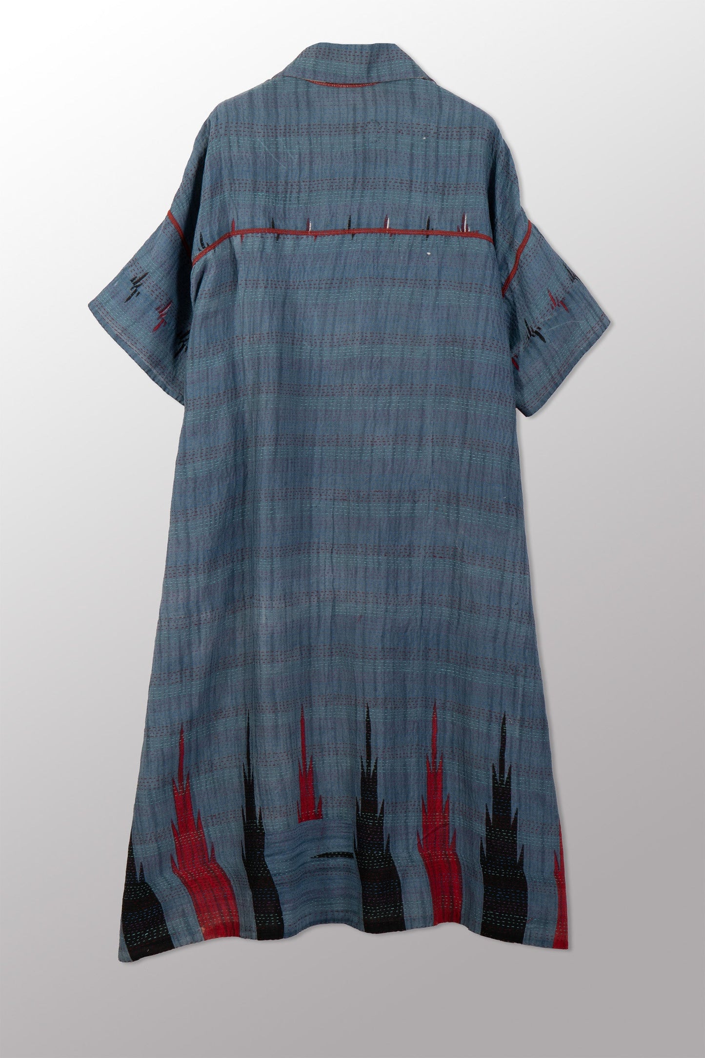 VINTAGE COTTON & NEW VOILE KANTHA WING COLLAR DRESS - cn2454-0002a -