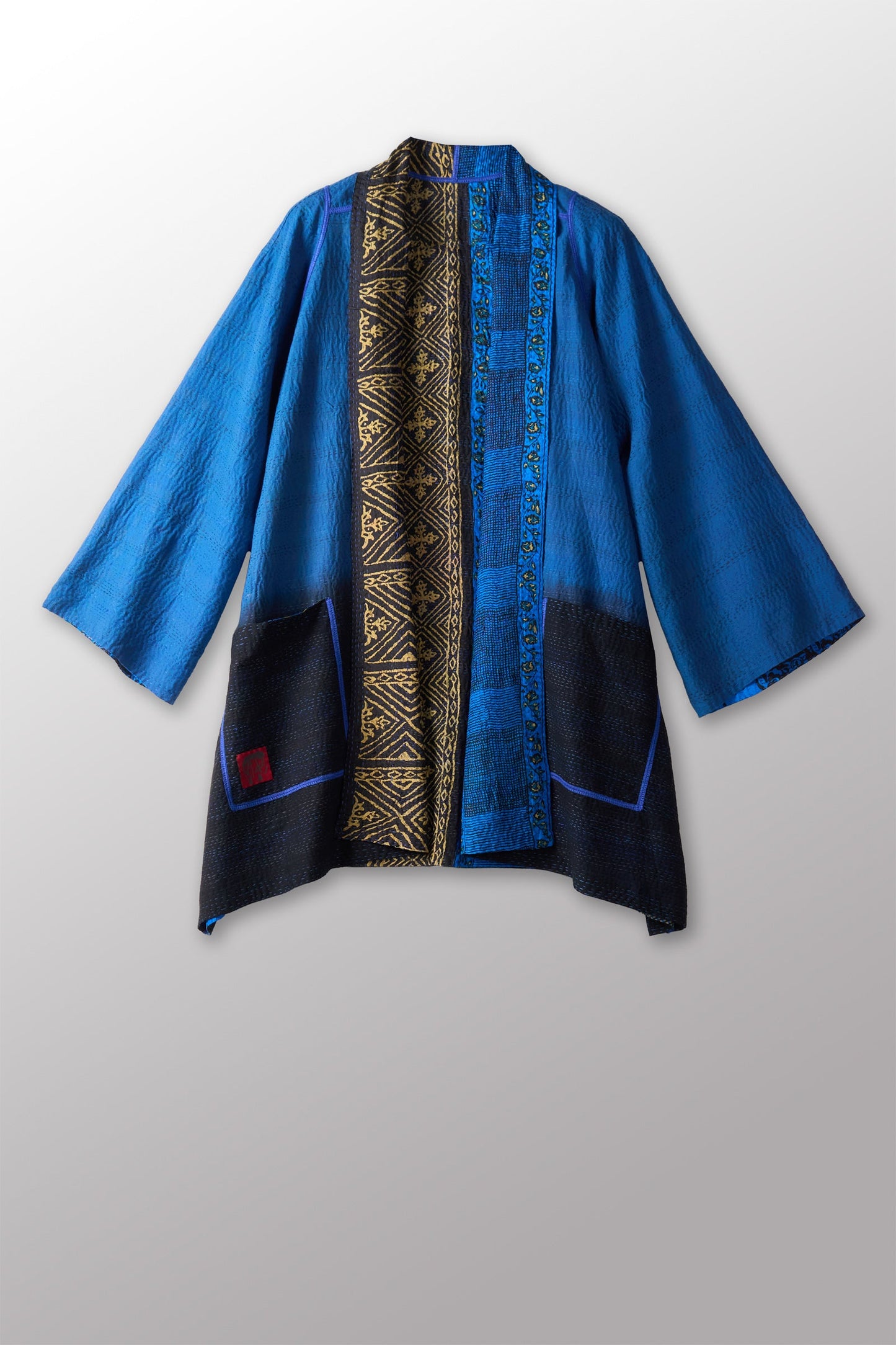 SILK COTTON OMBRE PRINT KANTHA A-LINE JKT - os2003-blu -