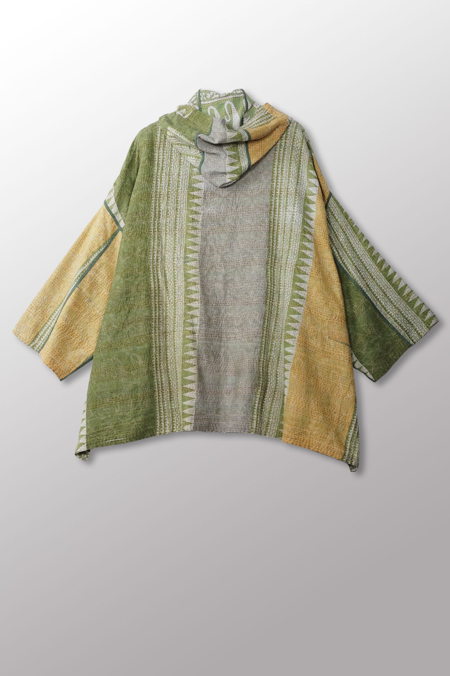VINTAGE COTTON KANTHA HOODIE PONCHO - cv2064-0004a -