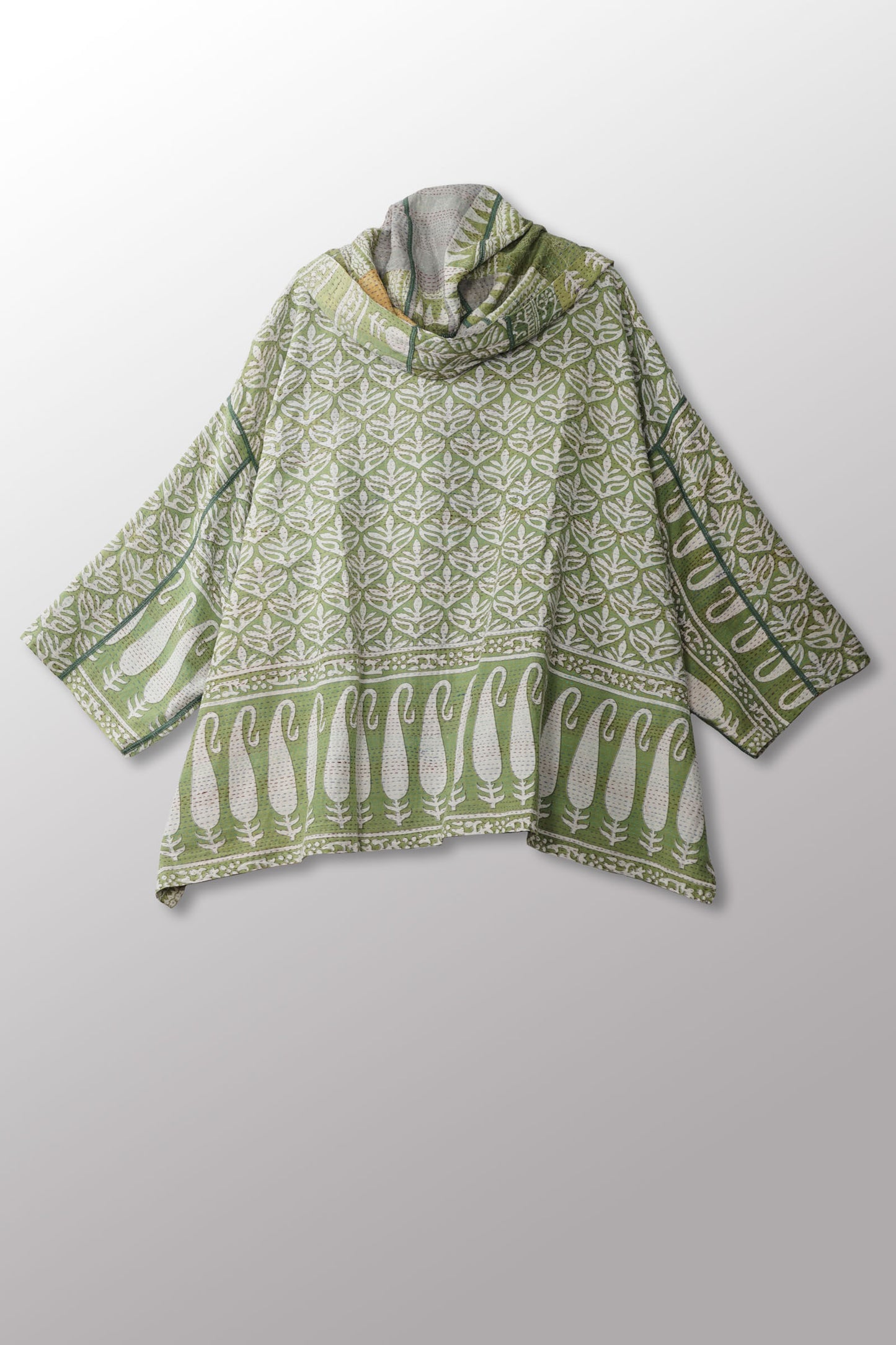 VINTAGE COTTON KANTHA HOODIE PONCHO - cv2064-0004a -