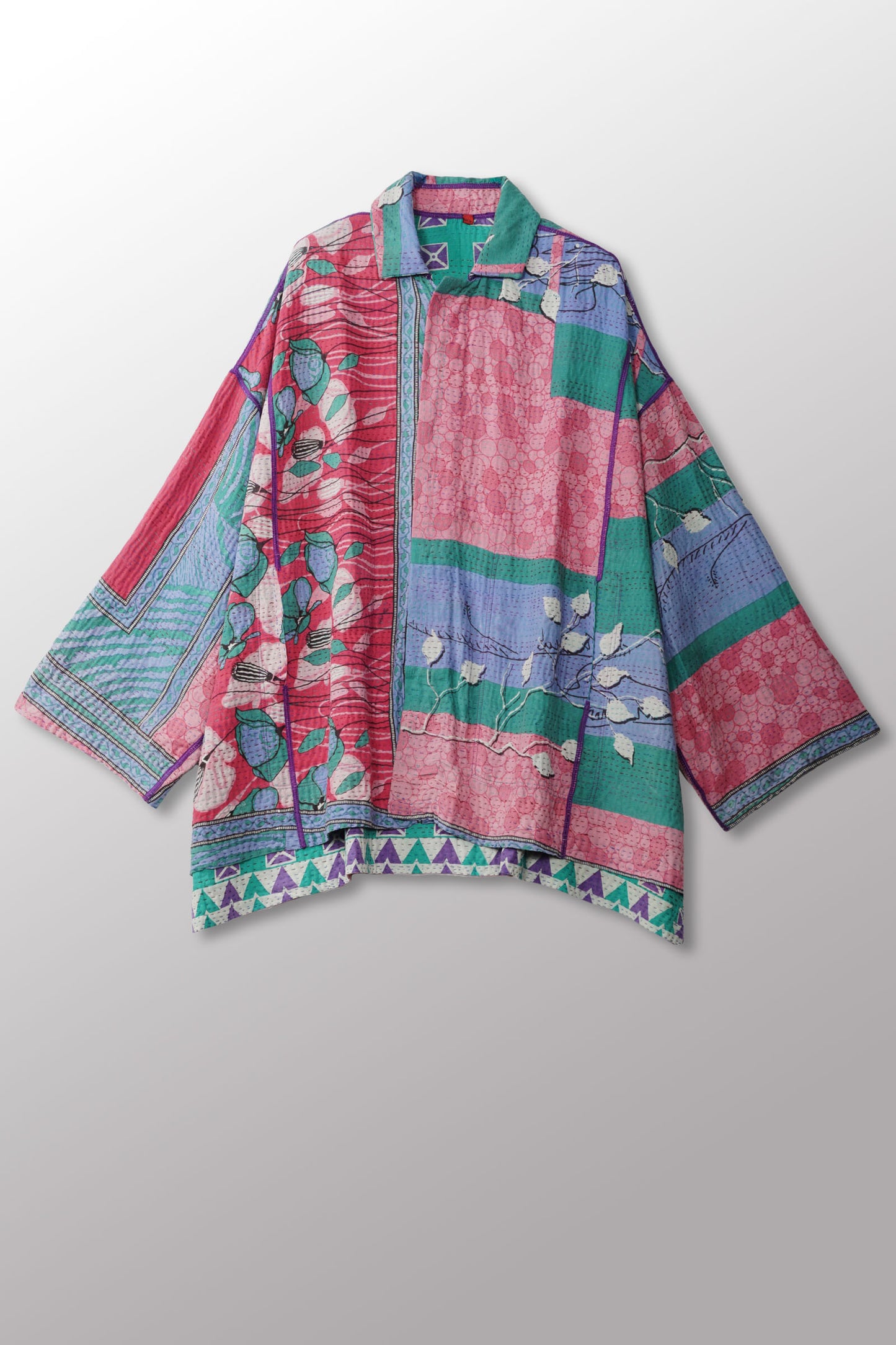 VINTAGE COTTON KANTHA OVERSIZED MINI COAT - cv2332-0003a -