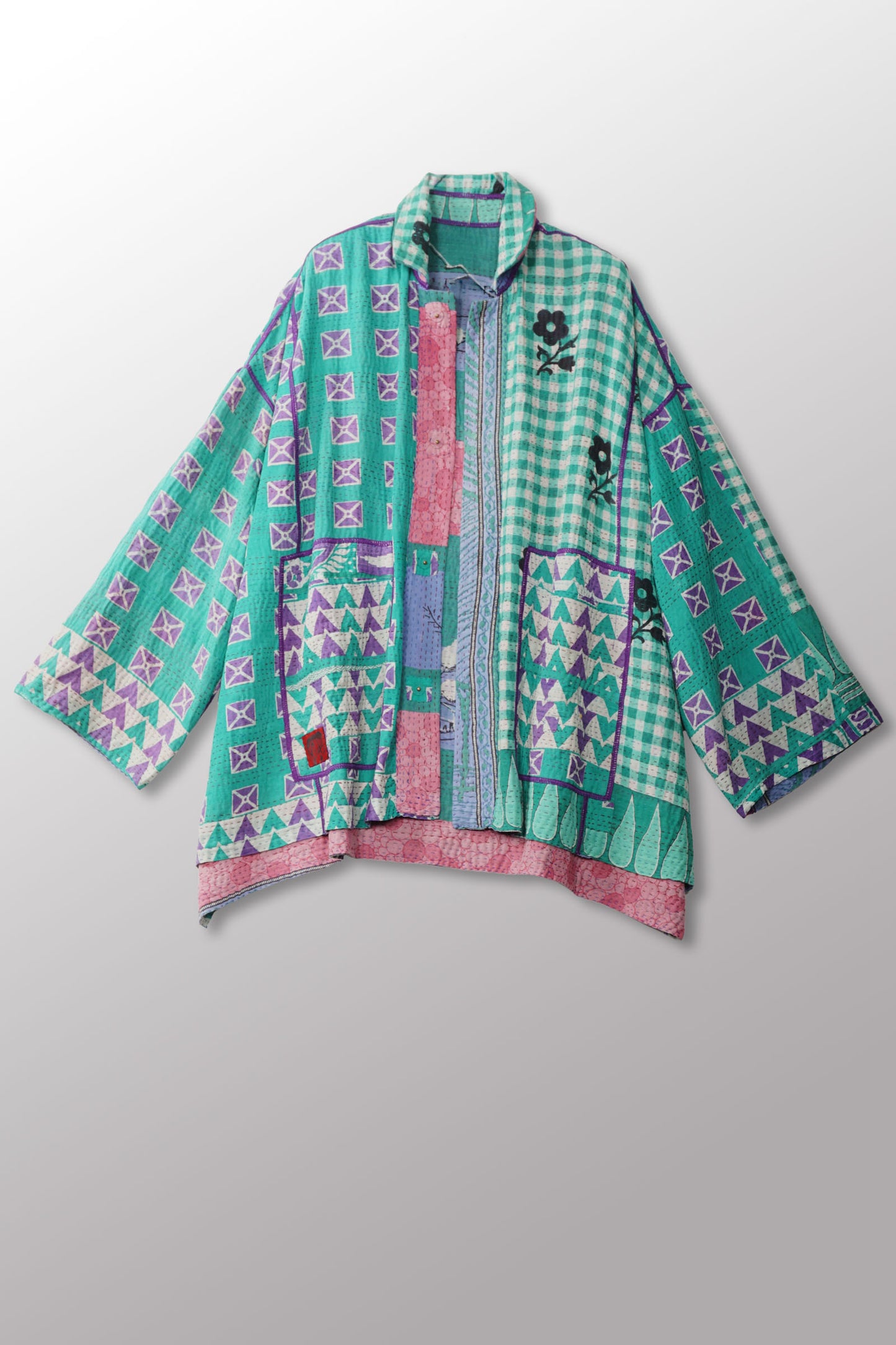VINTAGE COTTON KANTHA OVERSIZED MINI COAT - cv2332-0003a -