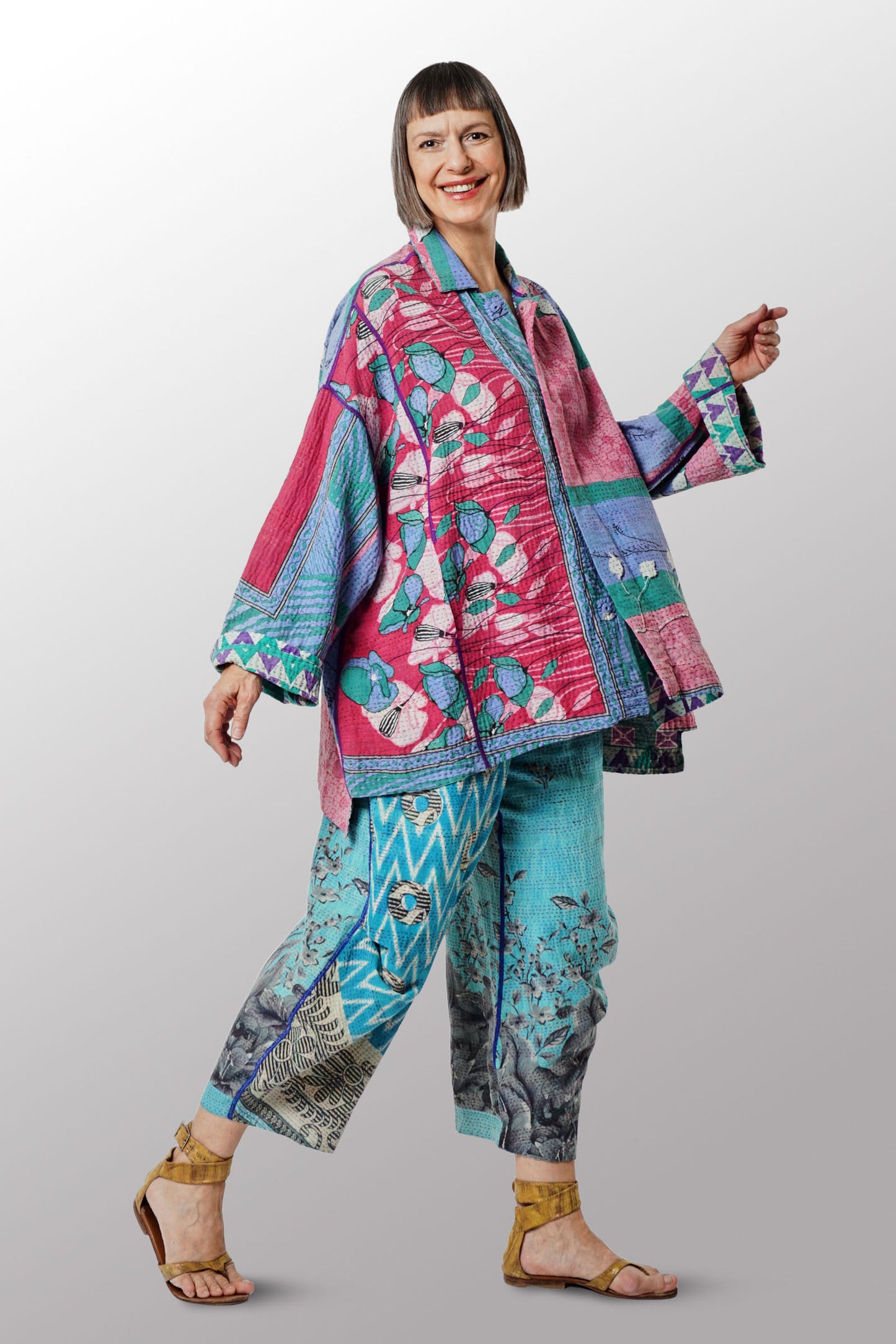VINTAGE COTTON KANTHA OVERSIZED MINI COAT - cv2332-0003a -