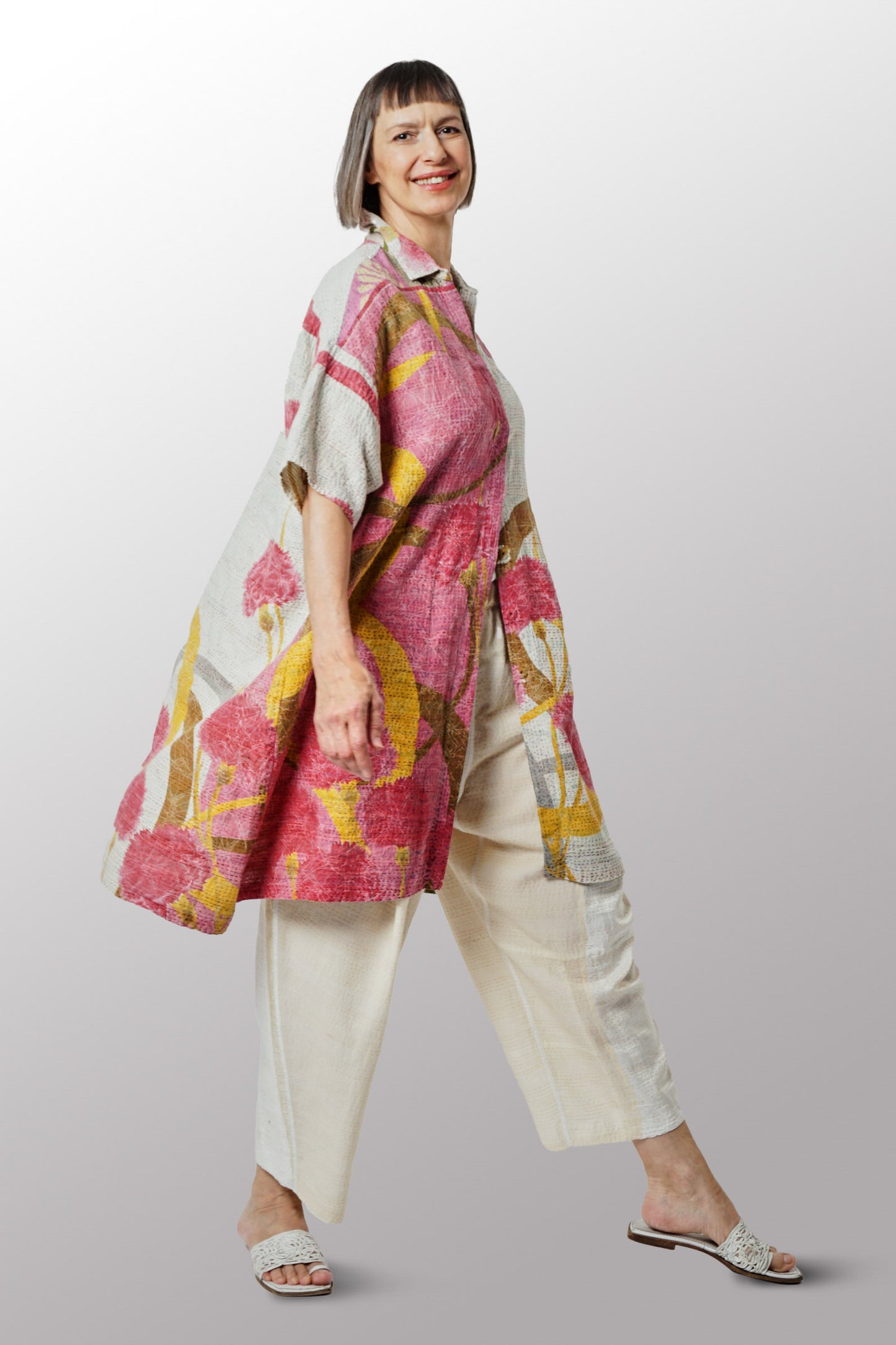 VINTAGE COTTON KANTHA HALF SLV. SHIRT DRESS - cv2429-0017a -