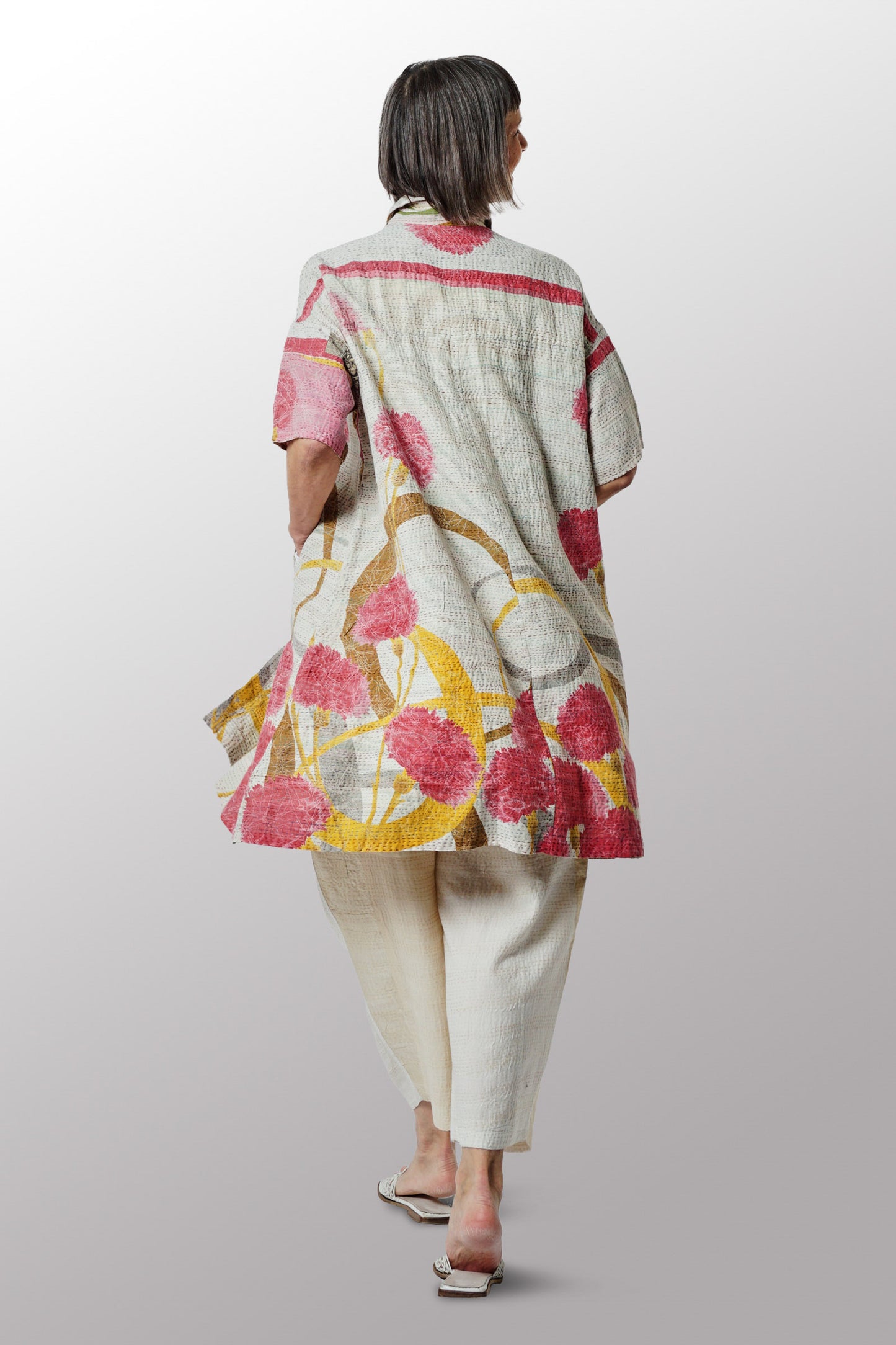 VINTAGE COTTON KANTHA HALF SLV. SHIRT DRESS - cv2429-0017a -