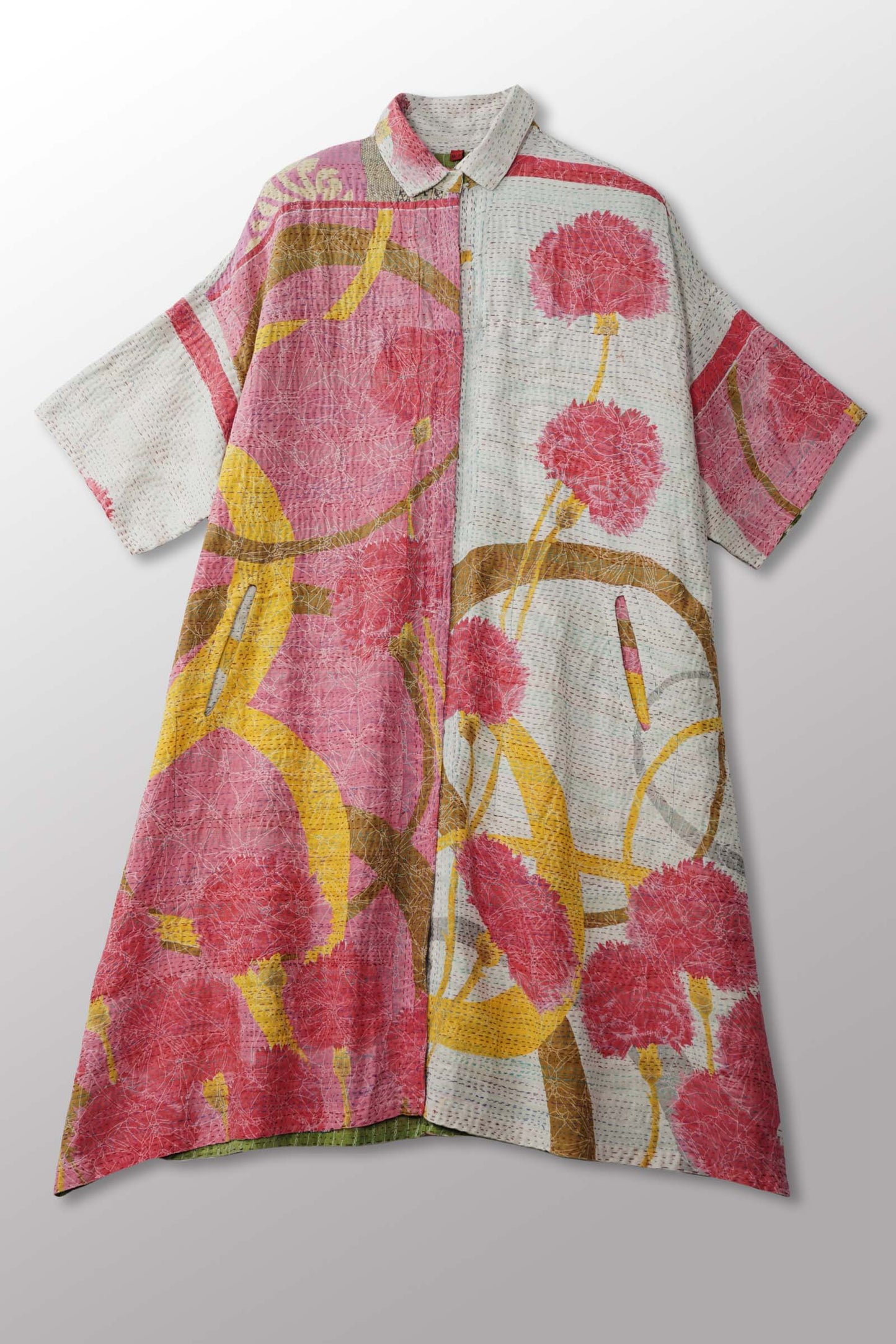 VINTAGE COTTON KANTHA HALF SLV. SHIRT DRESS - cv2429-0017a -