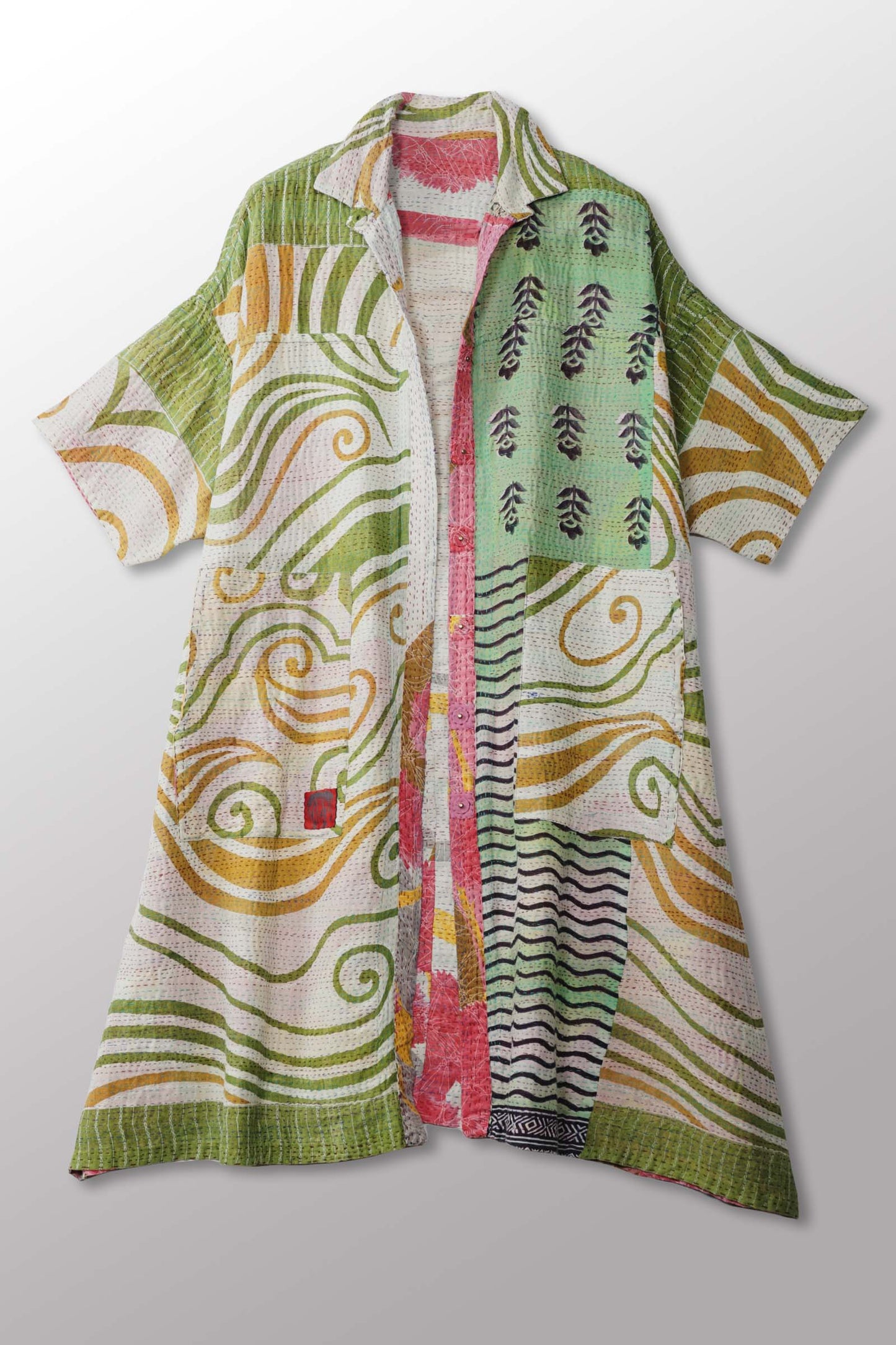 VINTAGE COTTON KANTHA HALF SLV. SHIRT DRESS - cv2429-0017a -