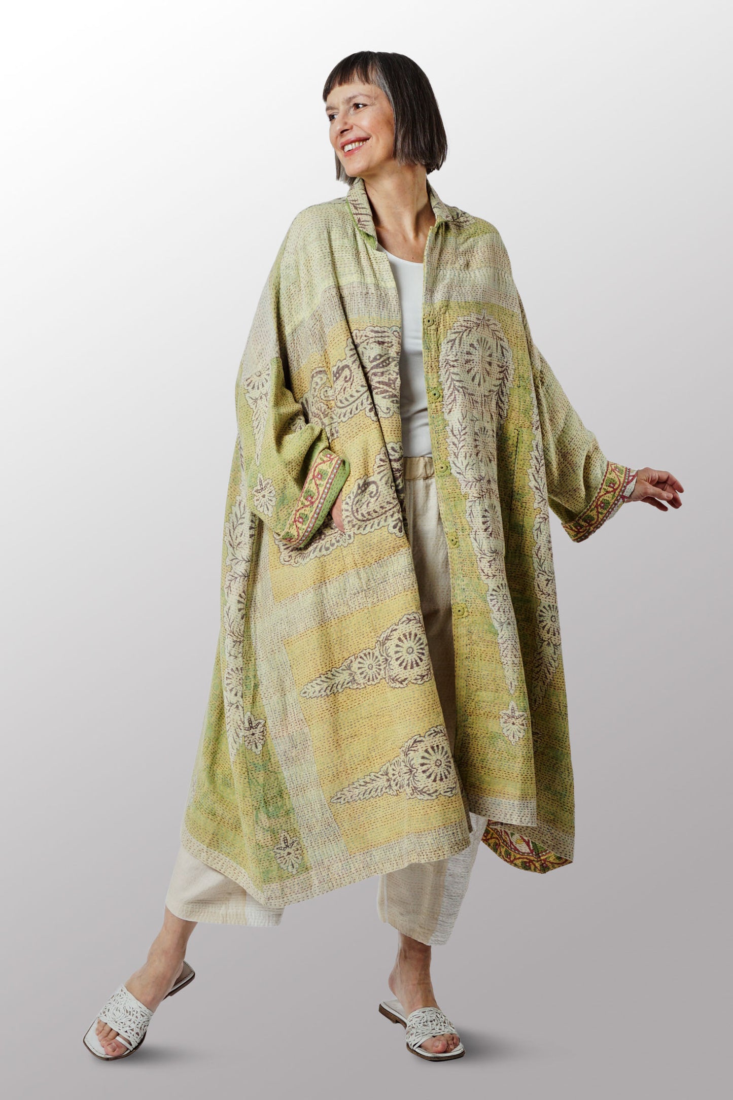VINTAGE COTTON KANTHA OVERSIZE DRESS - cv2432-0001a -