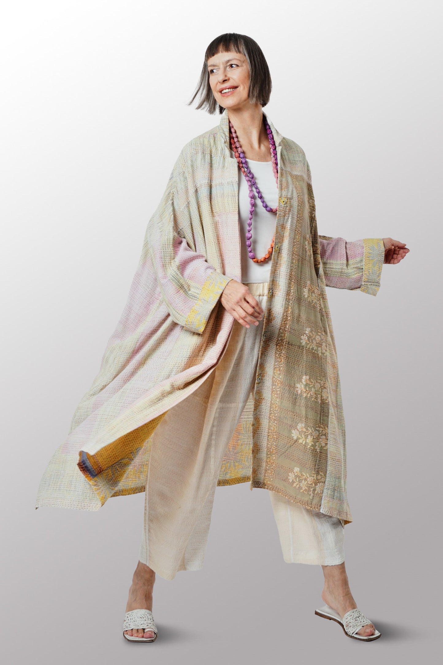 VINTAGE COTTON KANTHA OVERSIZE DRESS - cv2432-0003a -