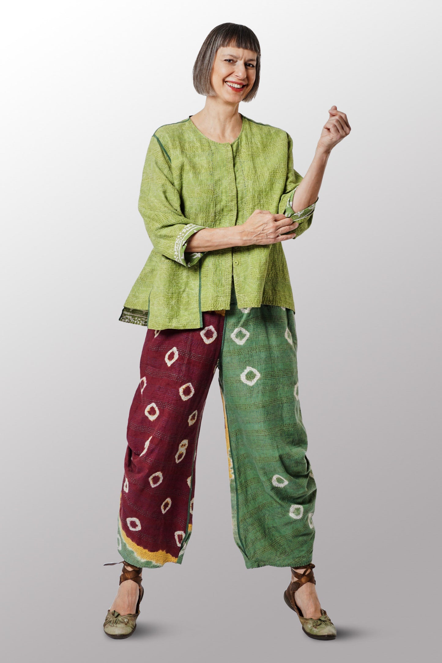 VINTAGE COTTON KANTHA KNEE TUCKED PANTS - cv2625-0013m -