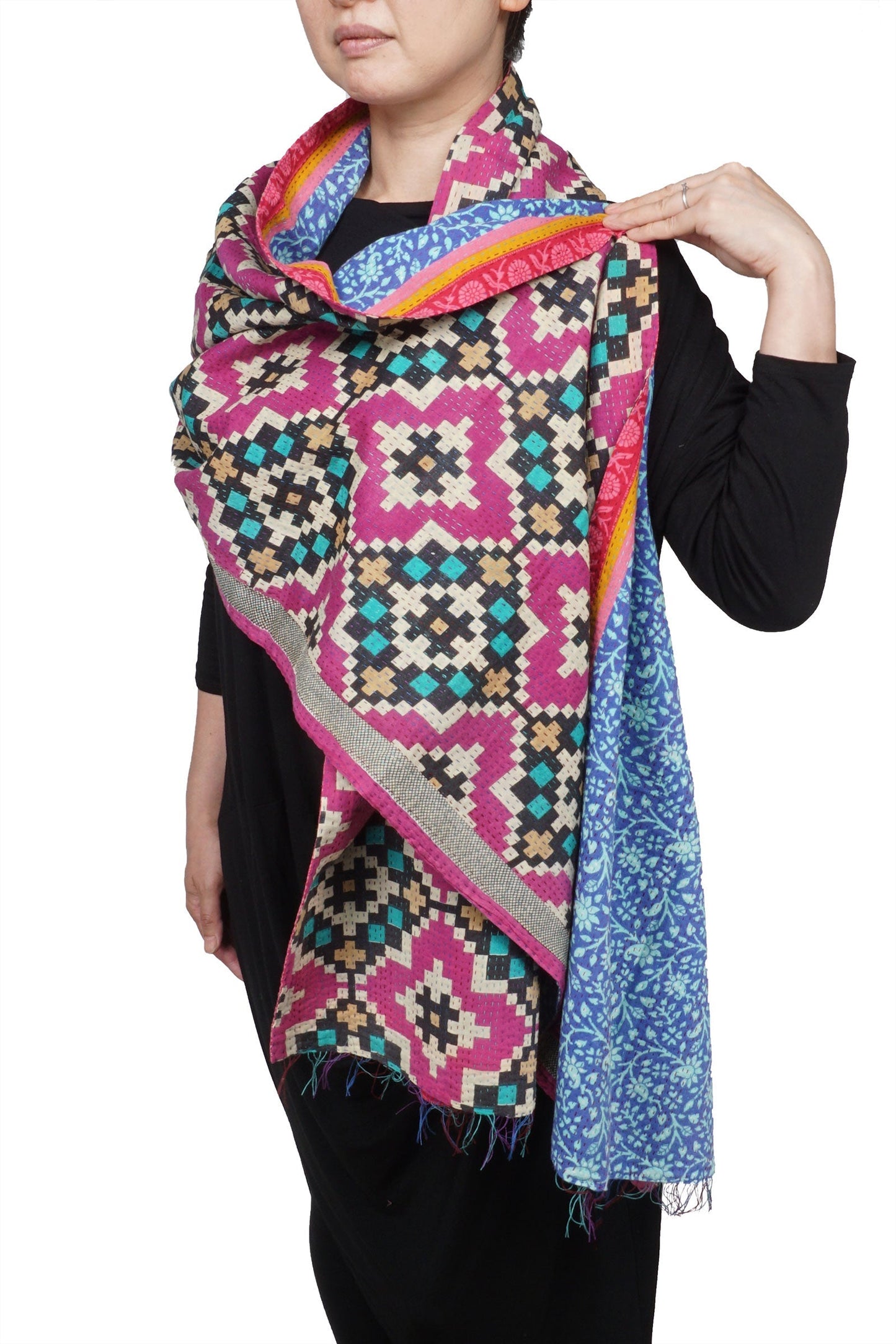 VINTAGE COTTON KANTHA SCARF STANDARD - cv2801-mlt -